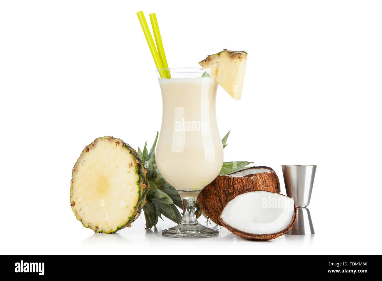 Pina Colada Cocktail isolated on white background Stock Photo