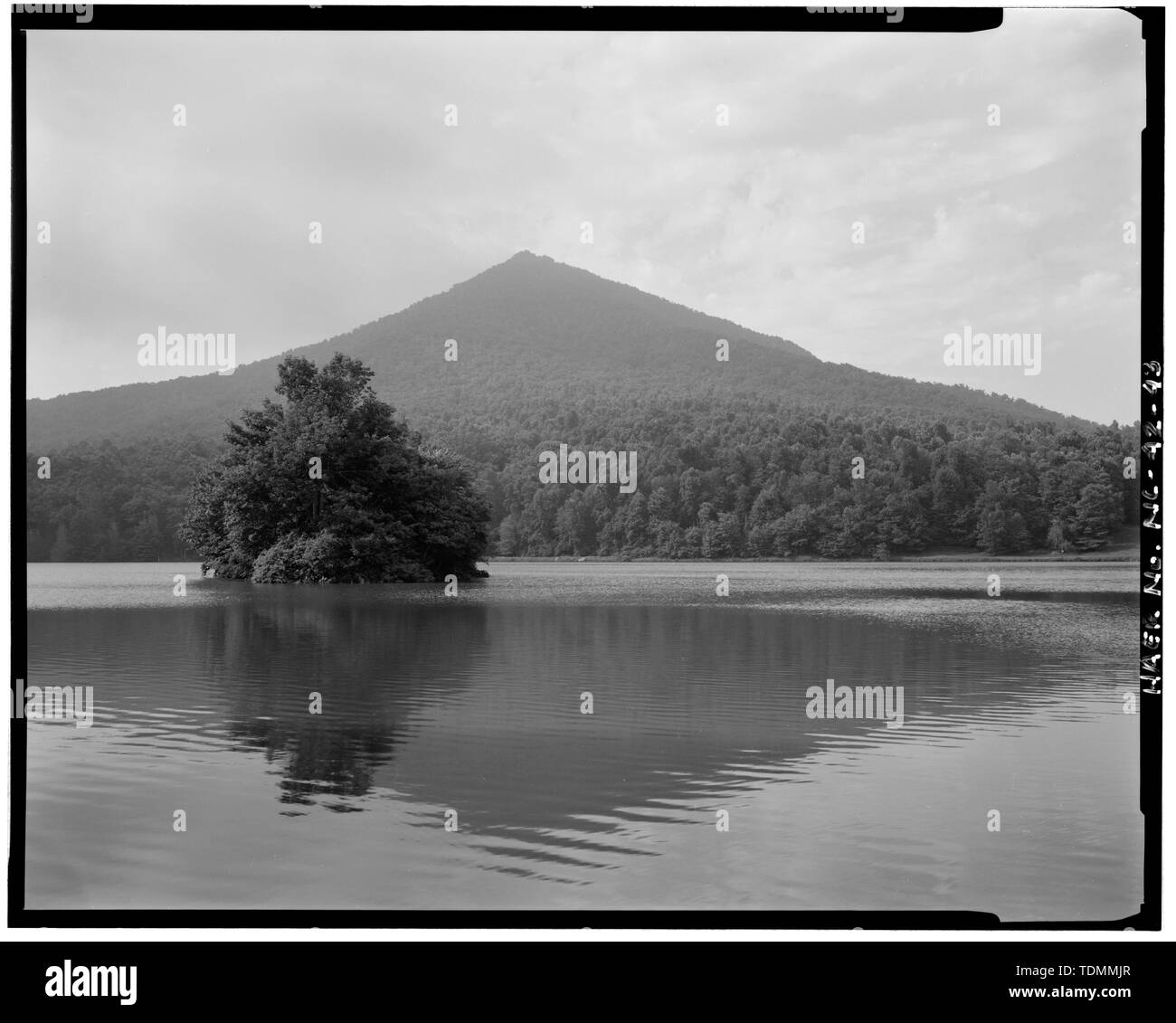 Peaks of Otter. View of Abbott Lake with sharp top in background. Facing south. - Blue Ridge Parkway, Between Shenandoah National Park and Great Smoky Mountains, Asheville, Buncombe County, NC Stock Photo