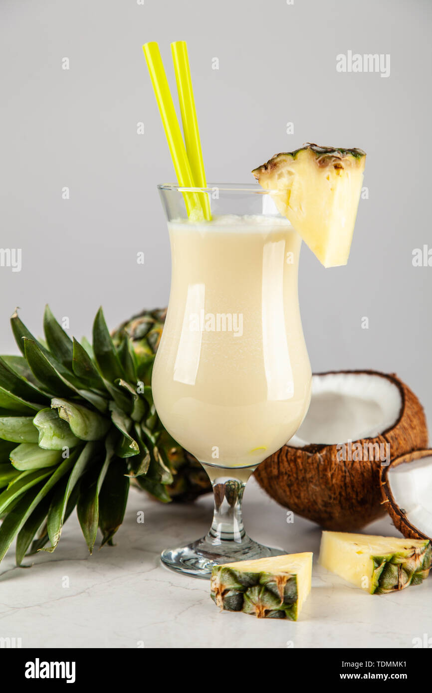 Pina Colada Cocktail on neutral background Stock Photo