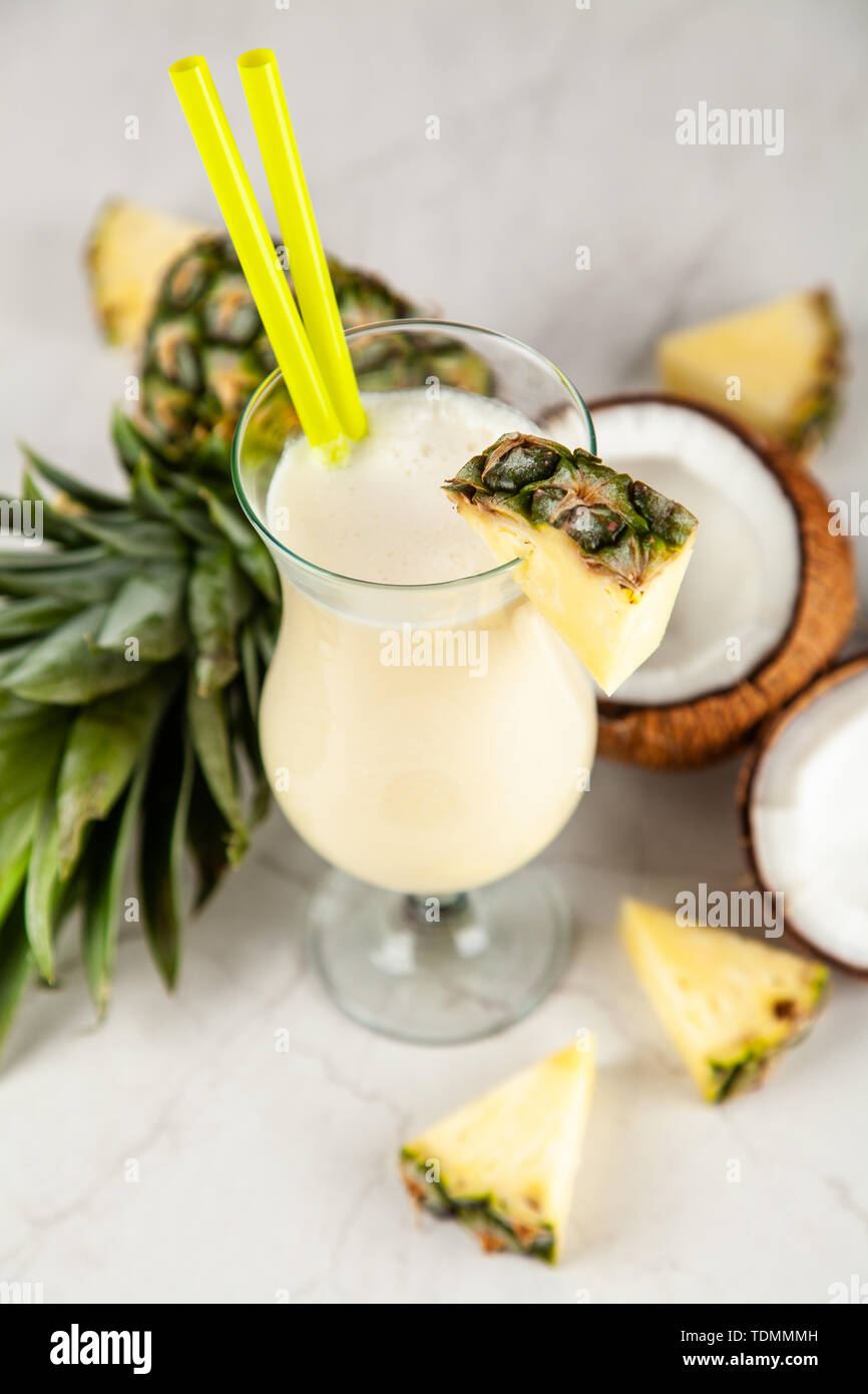 Pina Colada Cocktail on neutral background Stock Photo