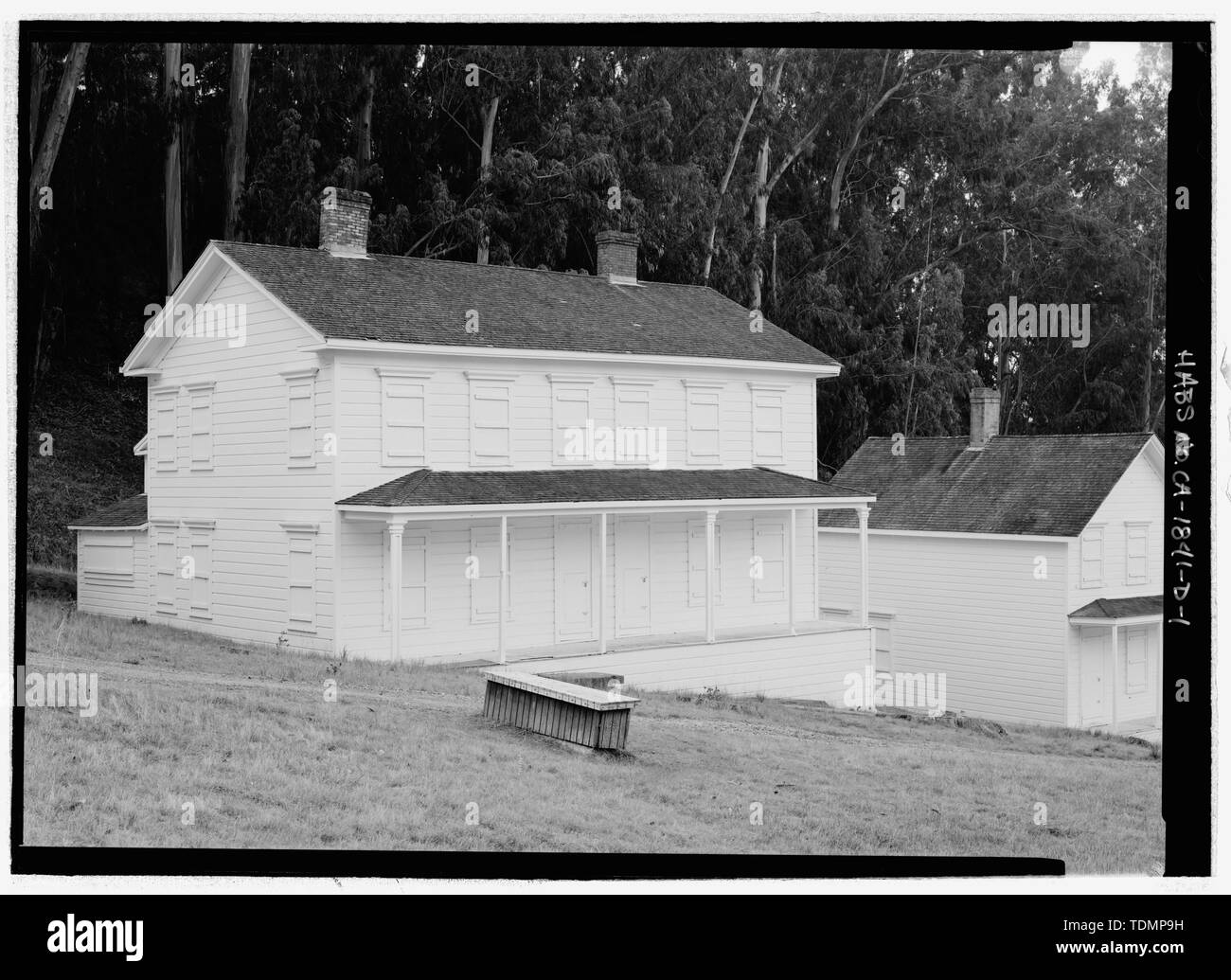 Perspective view from north Camp Reynolds, Officers' Quarters, Angel Island State Park, Angel