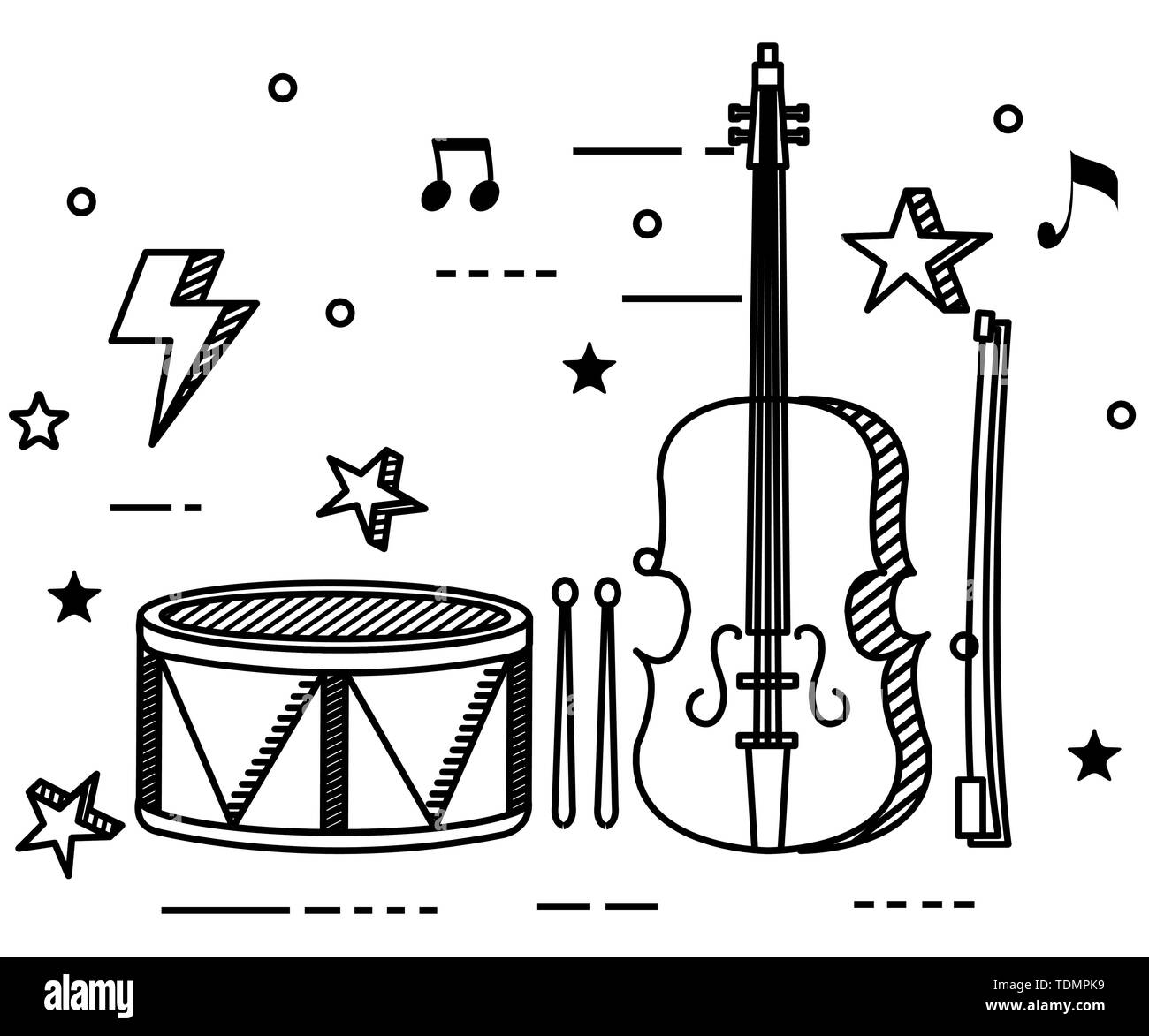 drum and violin instruments with quaver and beam notes Stock Vector Image & Art Alamy