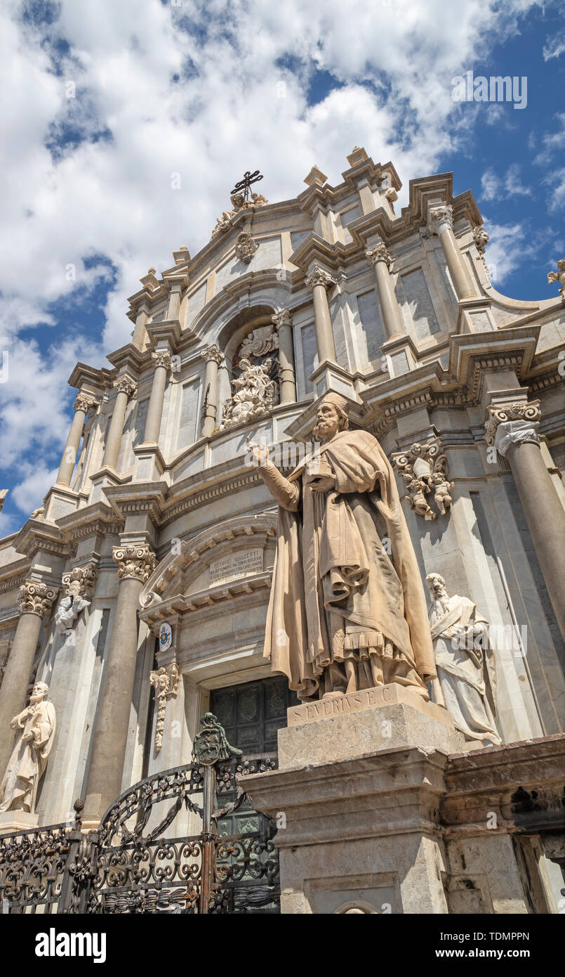 Catania - The baroque portal of Basilica di Sant'agata. Stock Photo
