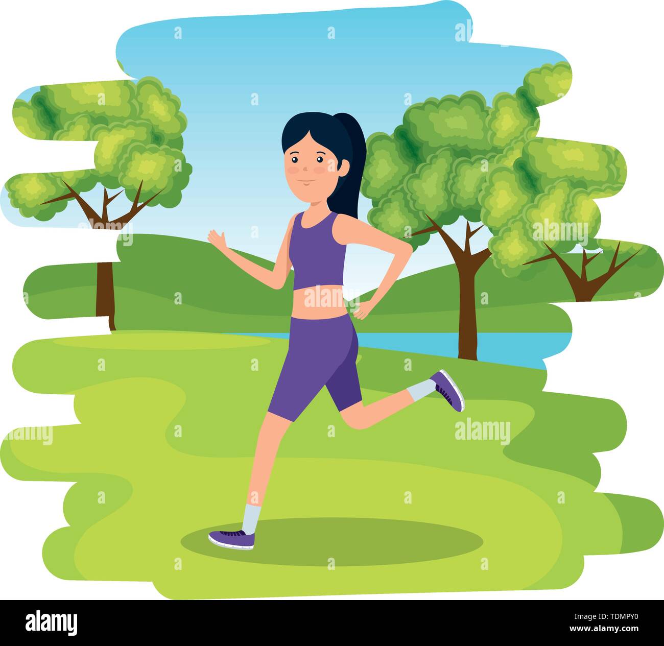 Boy girl running in field Stock Vector Images - Alamy