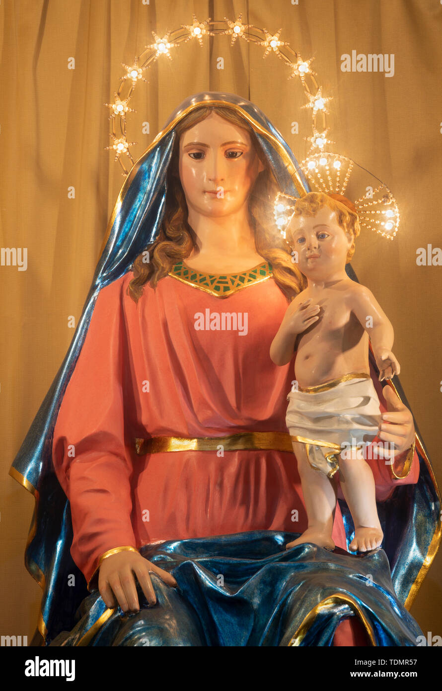 CATANIA, ITALY - APRIL 7, 2018: The carved statue of Madonna (Madonna del Parto) in church Chiesa di San Agostino by Leonardo Bracci (1820). Stock Photo