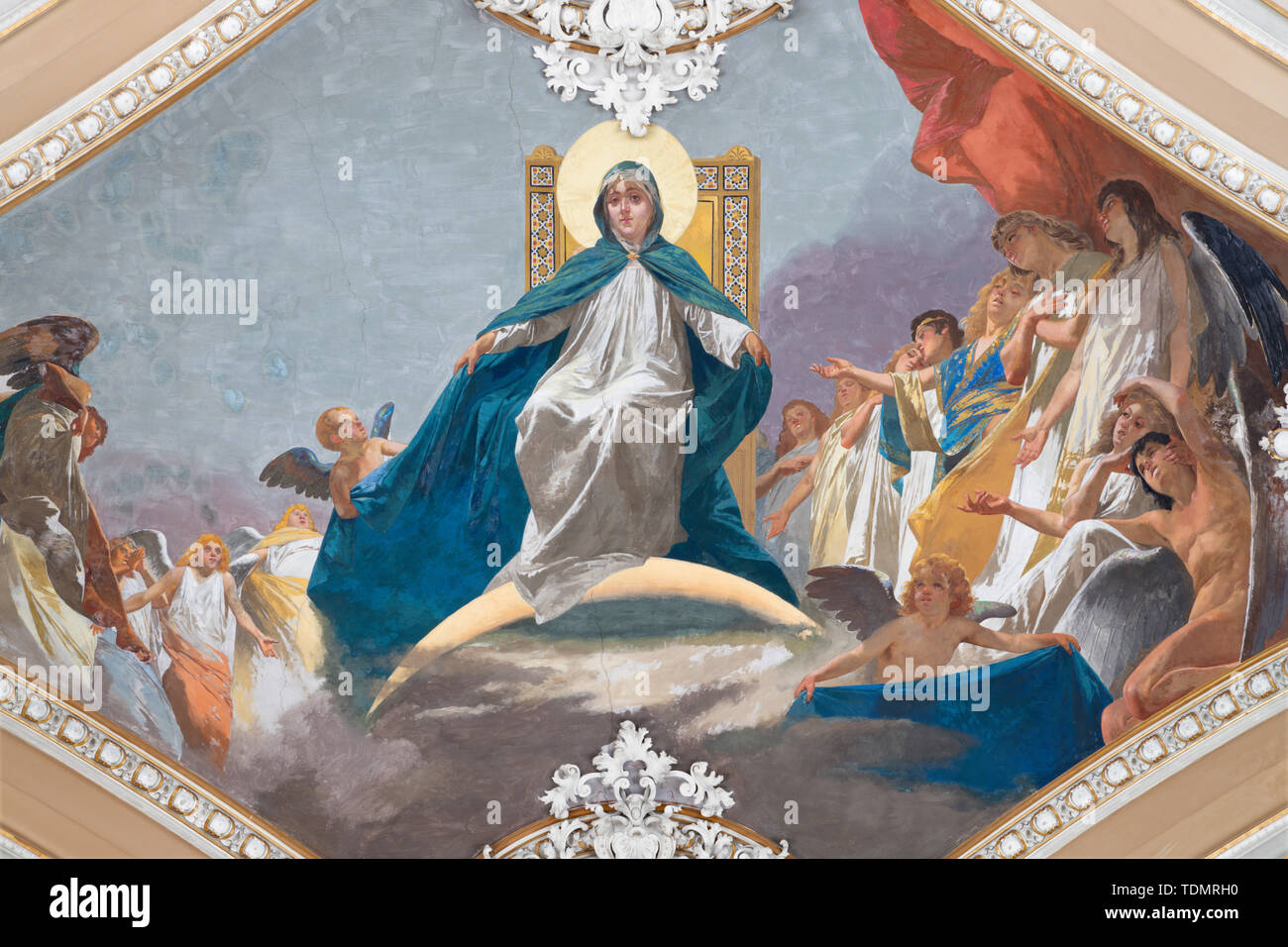 CATANIA, ITALY - APRIL 6, 2018: The fresco of Immaculate Conception in church Basilica Maria Santissima dell'Elemosina by Giuseppe Sciuti (1896). Stock Photo