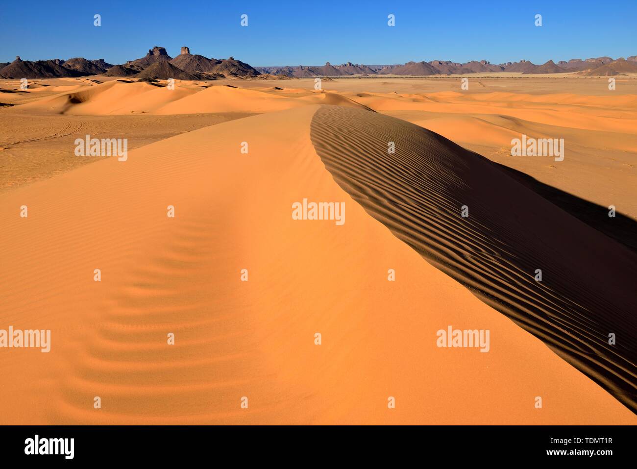 Sanddunes of Erg Admer, Tassili n'Ajjer National Park, Sahara, Algeria Stock Photo