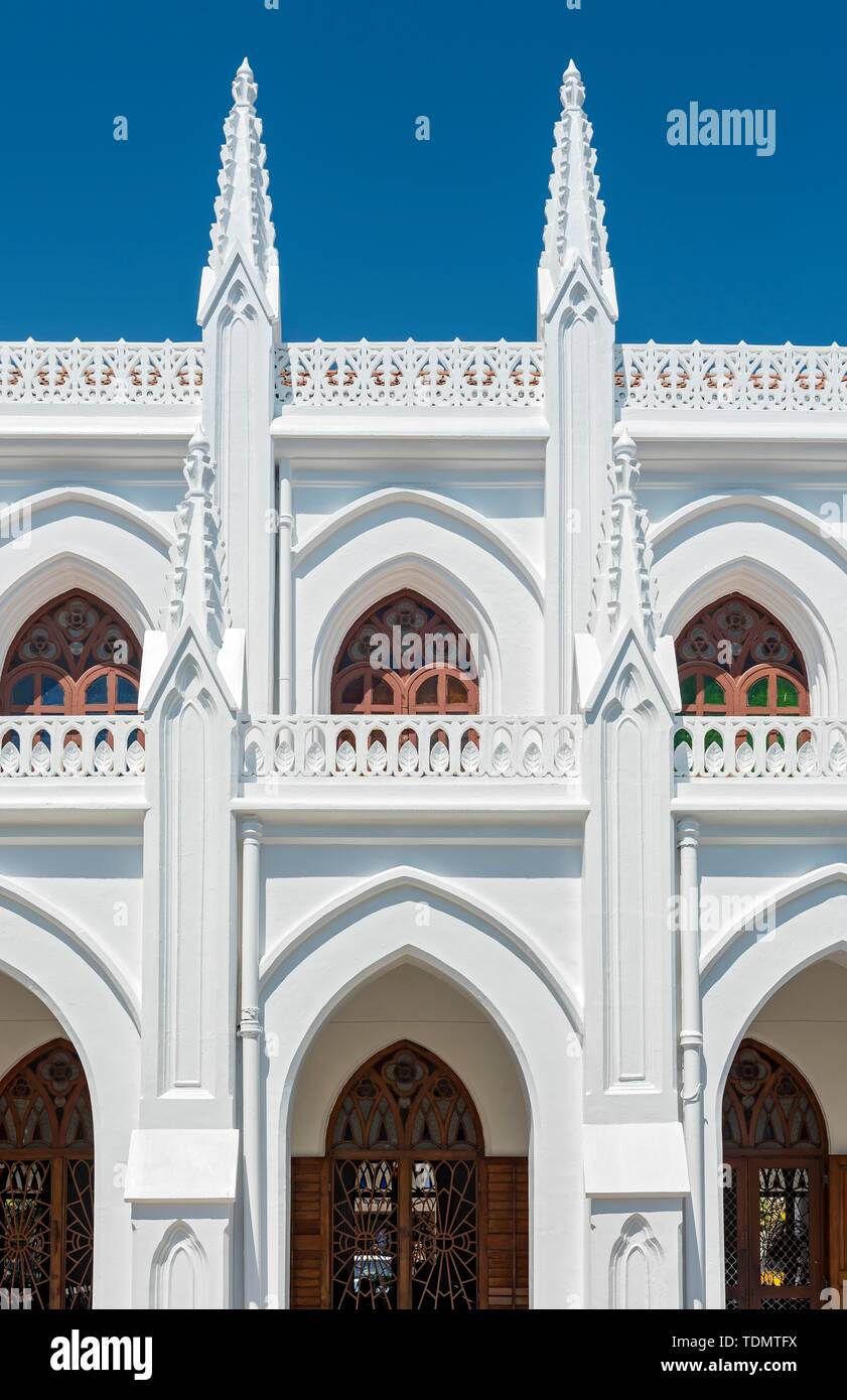 Architectural detail of St. Thomas Cathedral Basilica, San Thome Church, Chennai, India Stock Photo