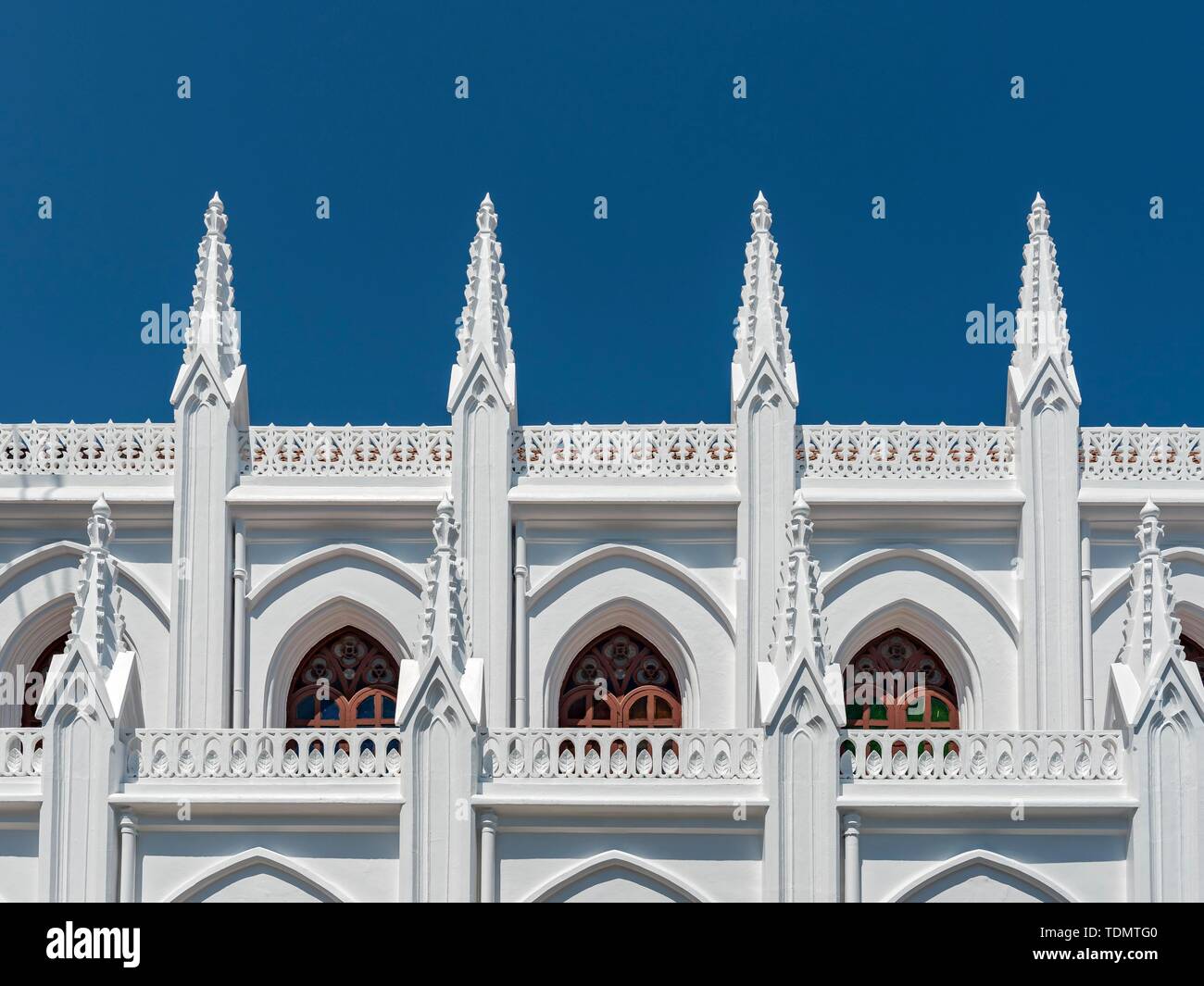 Architectural detail of St. Thomas Cathedral Basilica, San Thome Church, Chennai, India Stock Photo