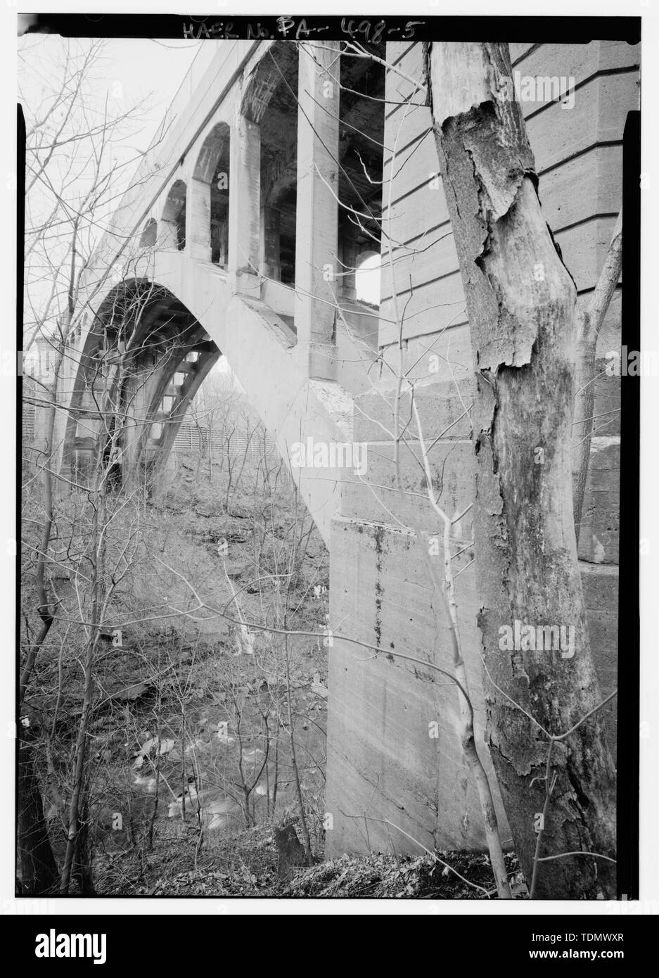 PIER AND ARCH BASE, LOOKING WEST. Harrison Avenue Bridge, Spanning