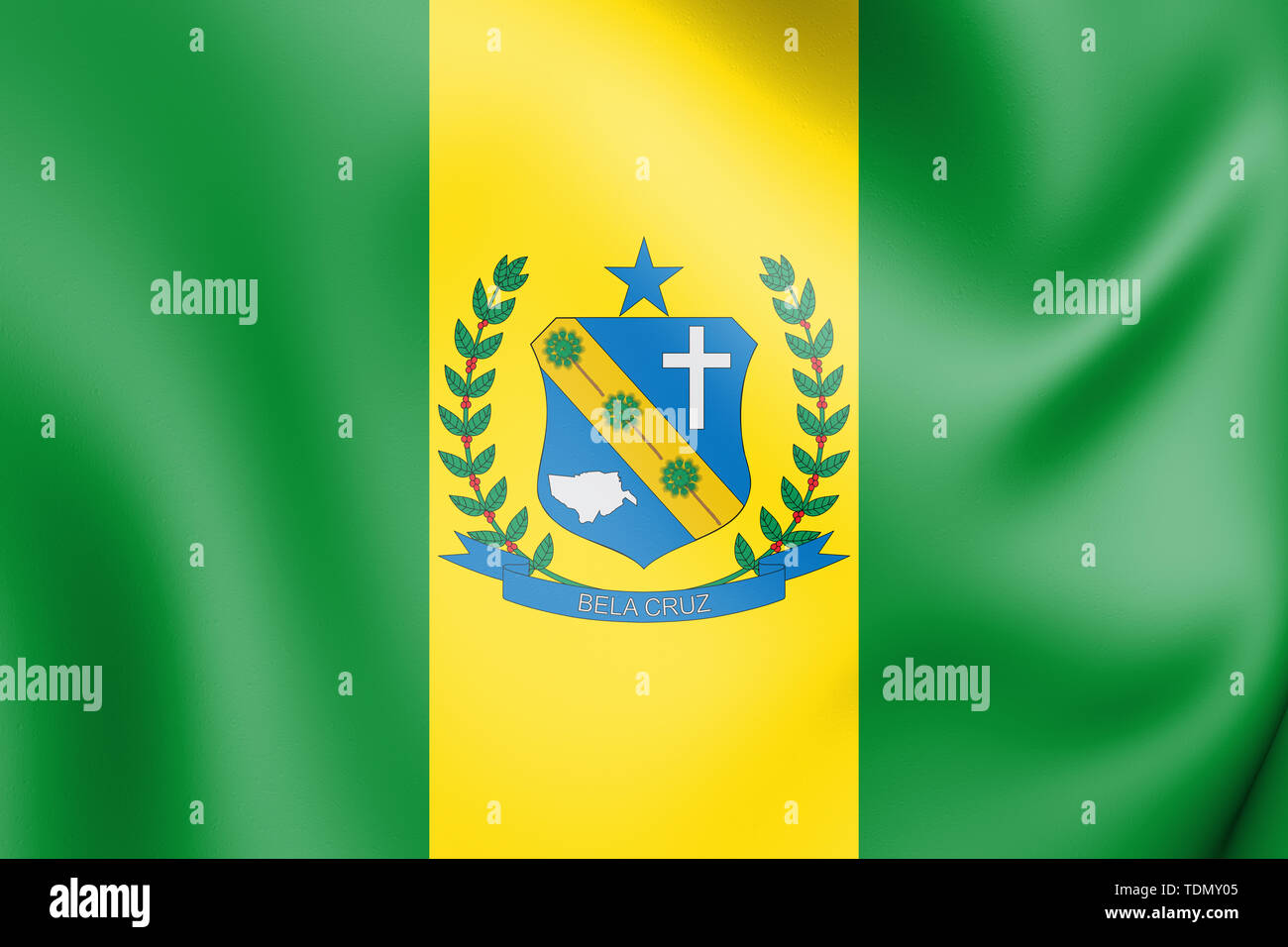 3D Flag of Bela Cruz (Ceara), Brazil. 3D Illustration. Stock Photo