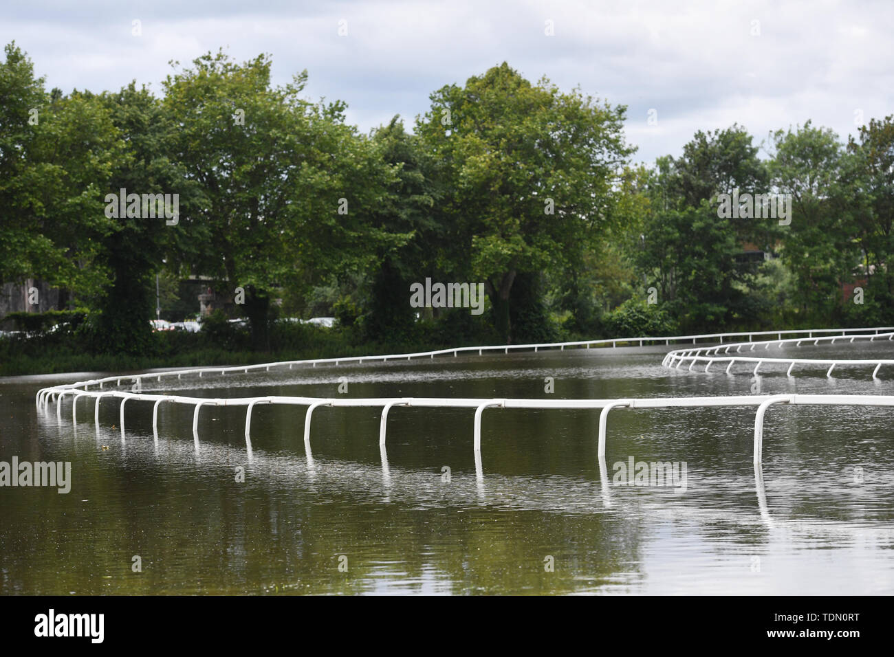 Worcester Racecourse flooded by several feet of water following heavy rainfall in the area. Stock Photo