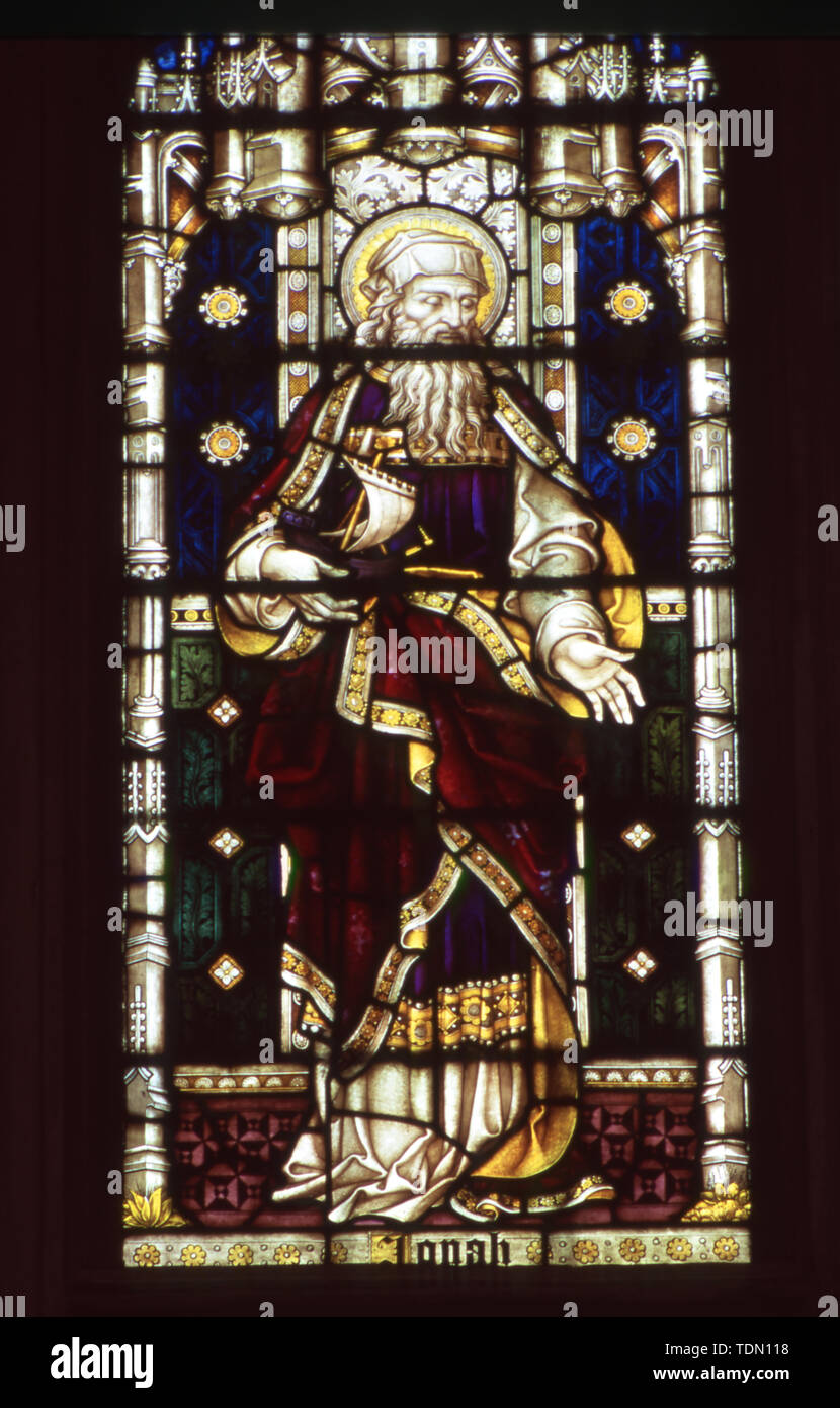 Stained glass window, Jonah, St Edmundsbury Cathedral Stock Photo Alamy