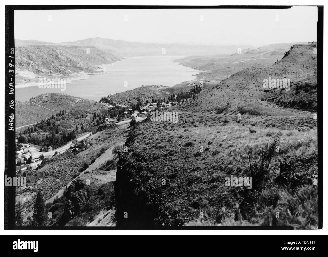 Panoramic view from bluff south of Grand Coulee Dam; this segment of