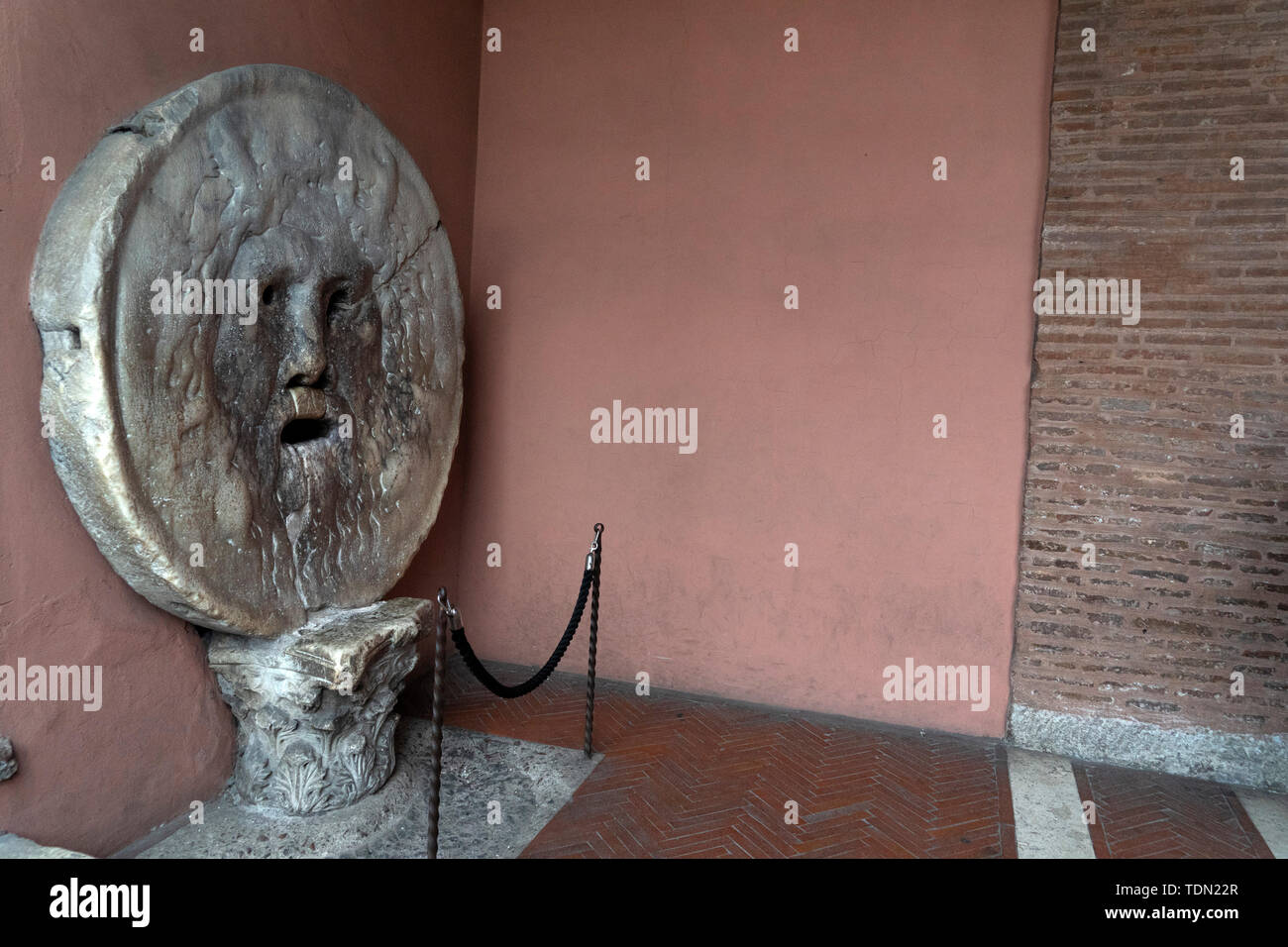 The mouth of truth mask in Rome Legend is put hand inside mouth and If you are a liar the mouth will cut the hand. Stock Photo