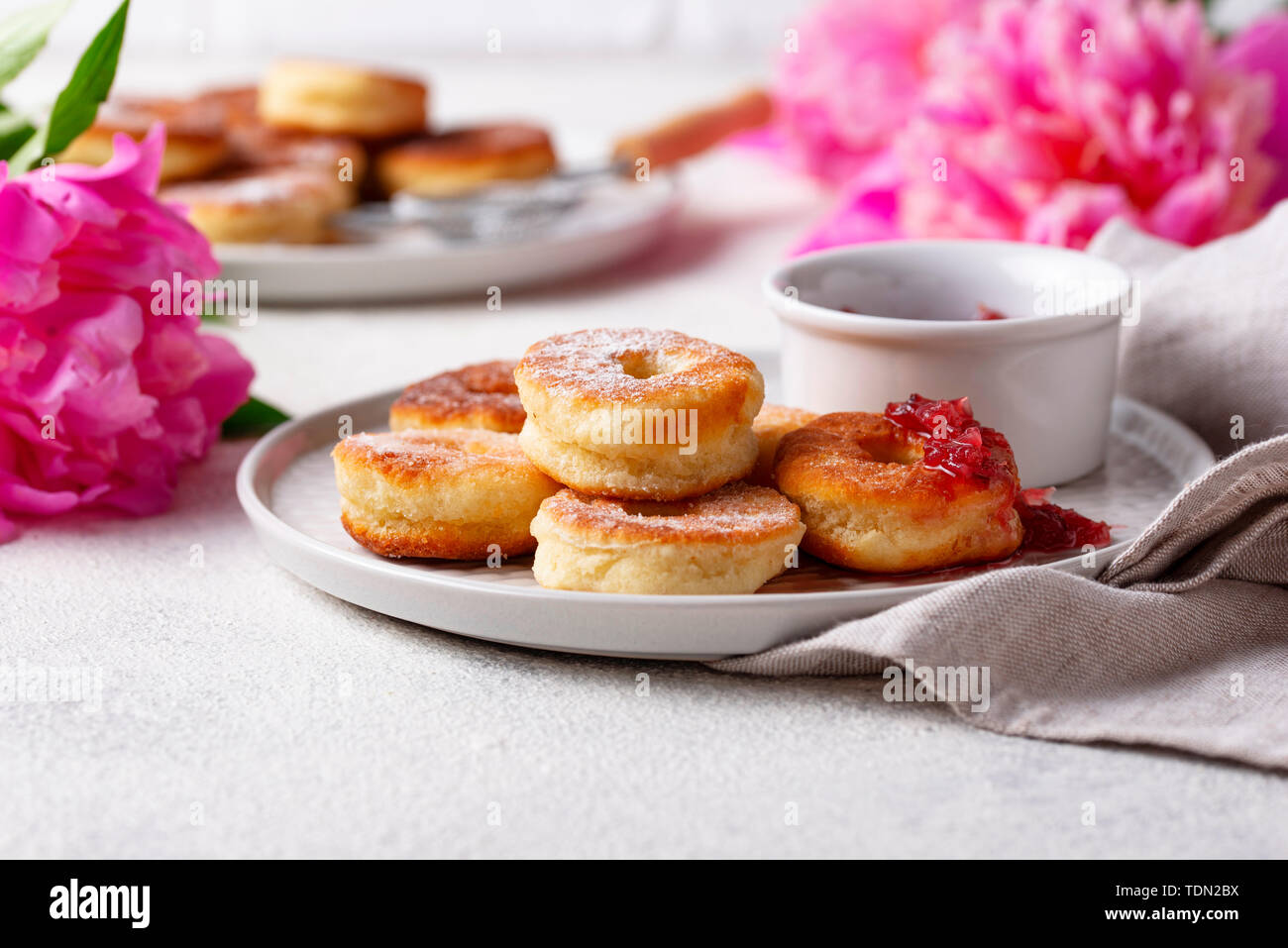 Homemade donuts with rose jam Stock Photo