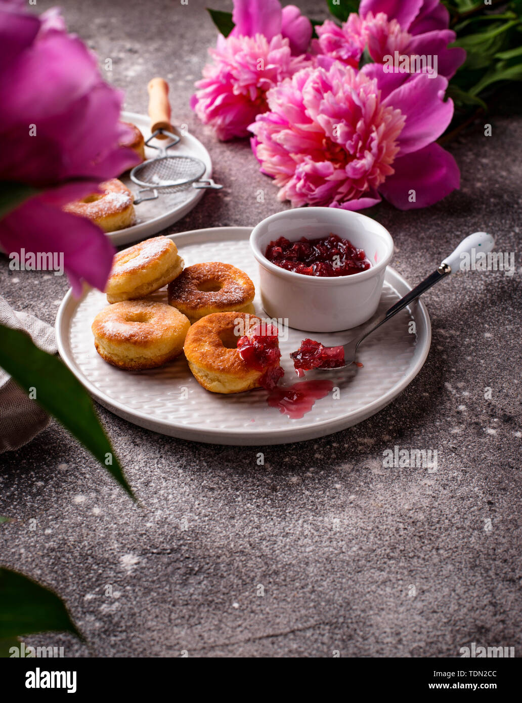Homemade donuts with rose jam Stock Photo