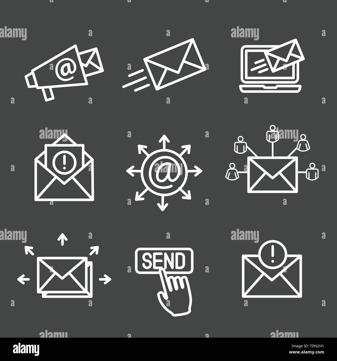 Email marketing campaigns icon set with email list, announcement