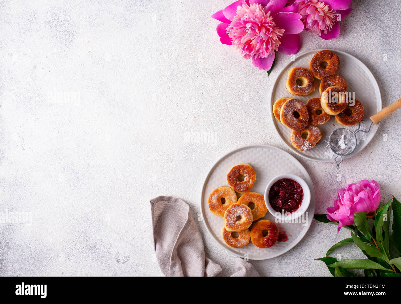 Homemade donuts with rose jam Stock Photo