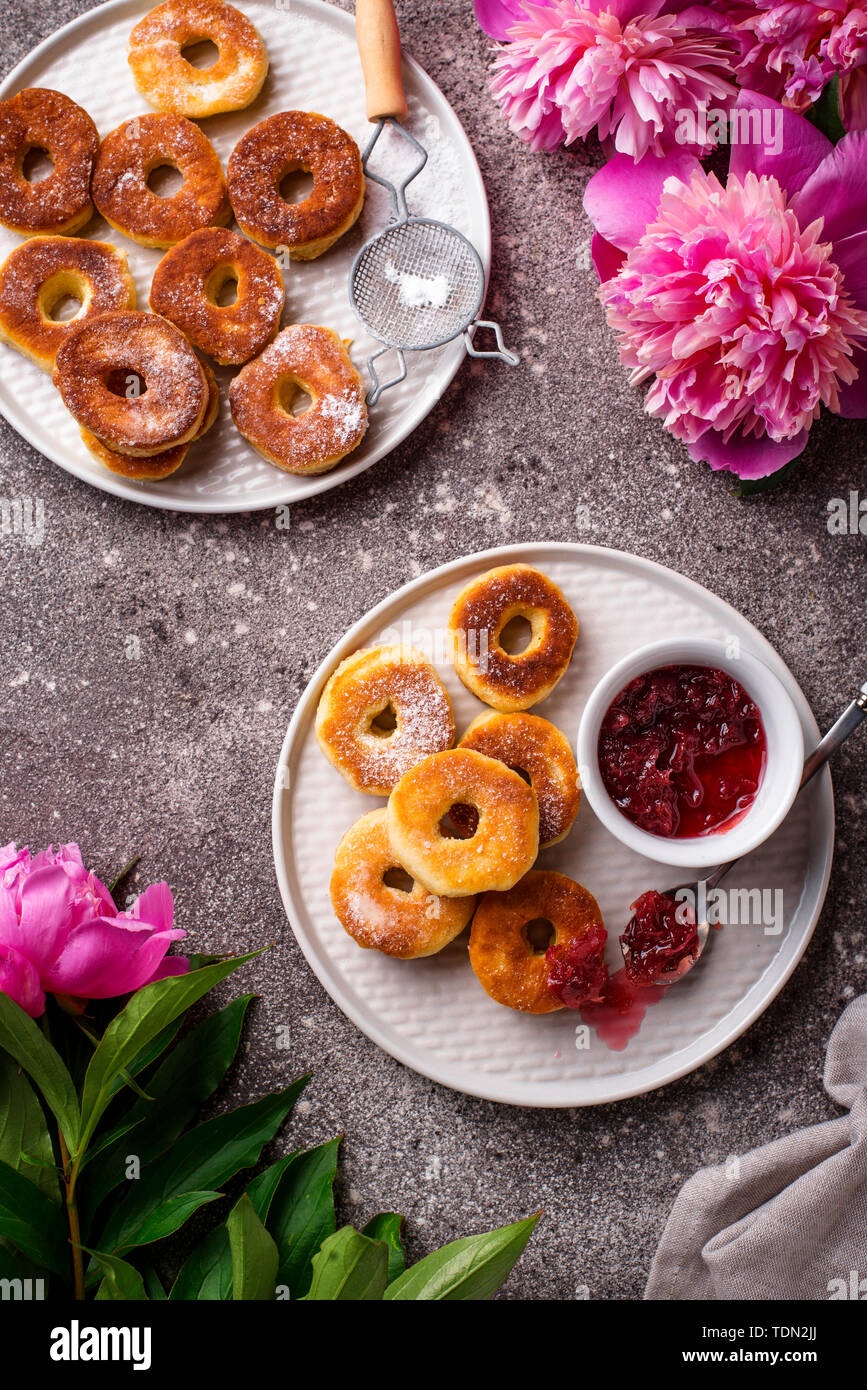 Homemade donuts with rose jam Stock Photo