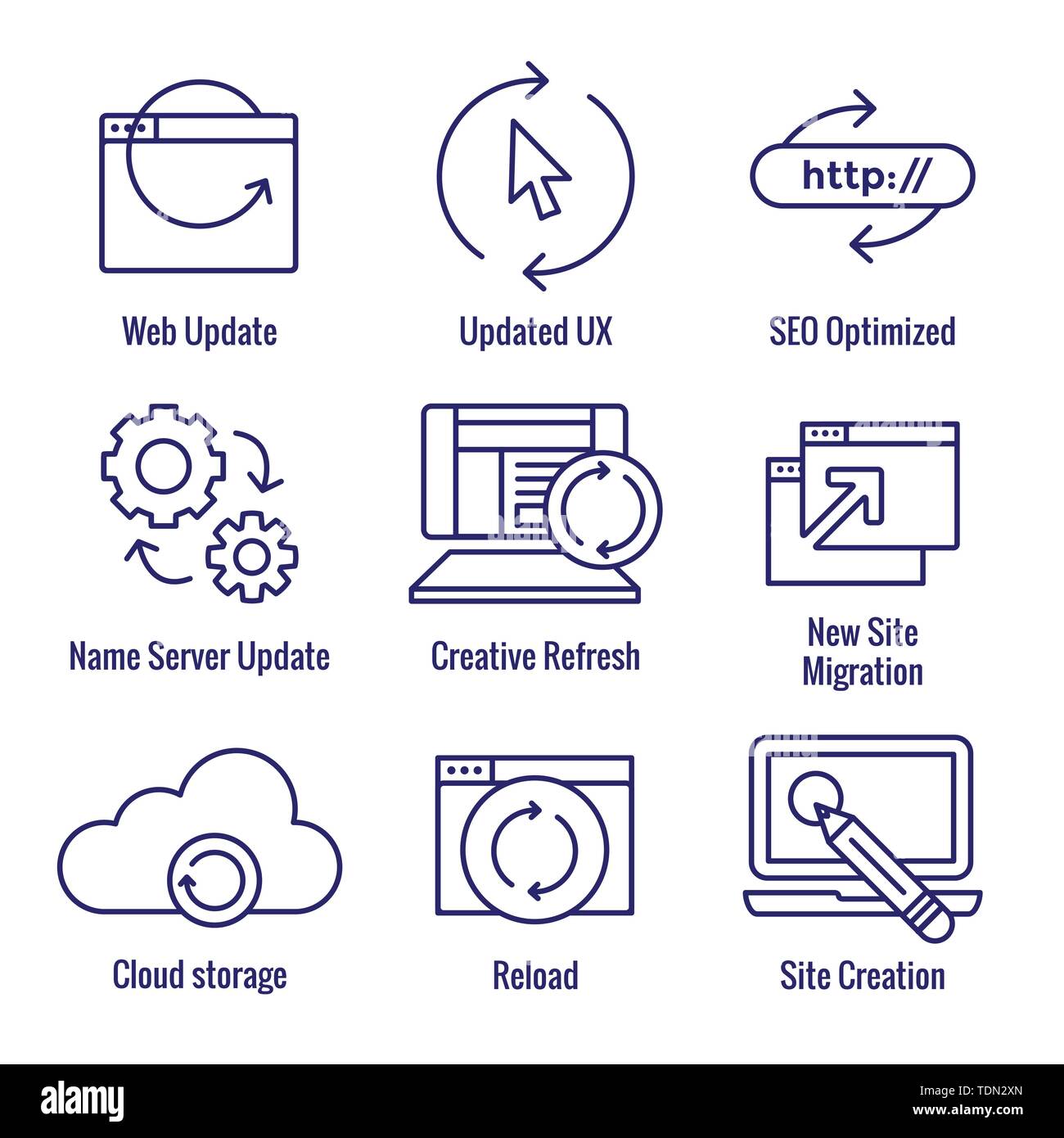Website Update Icon Set - seo update, site creation, and name server ...