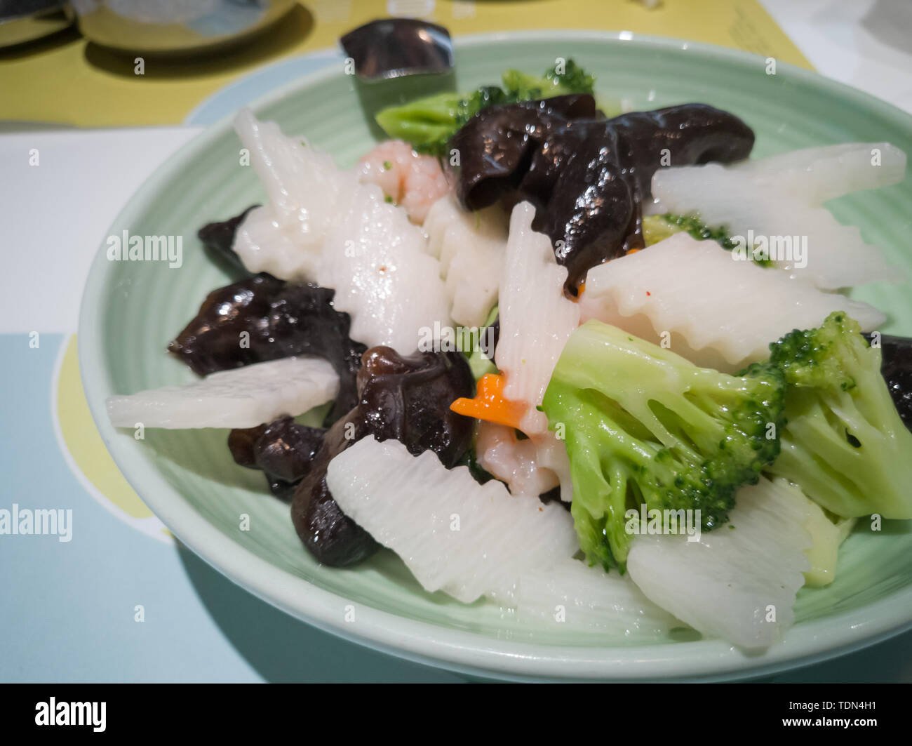 Broccoli fried yam fungus Stock Photo Alamy