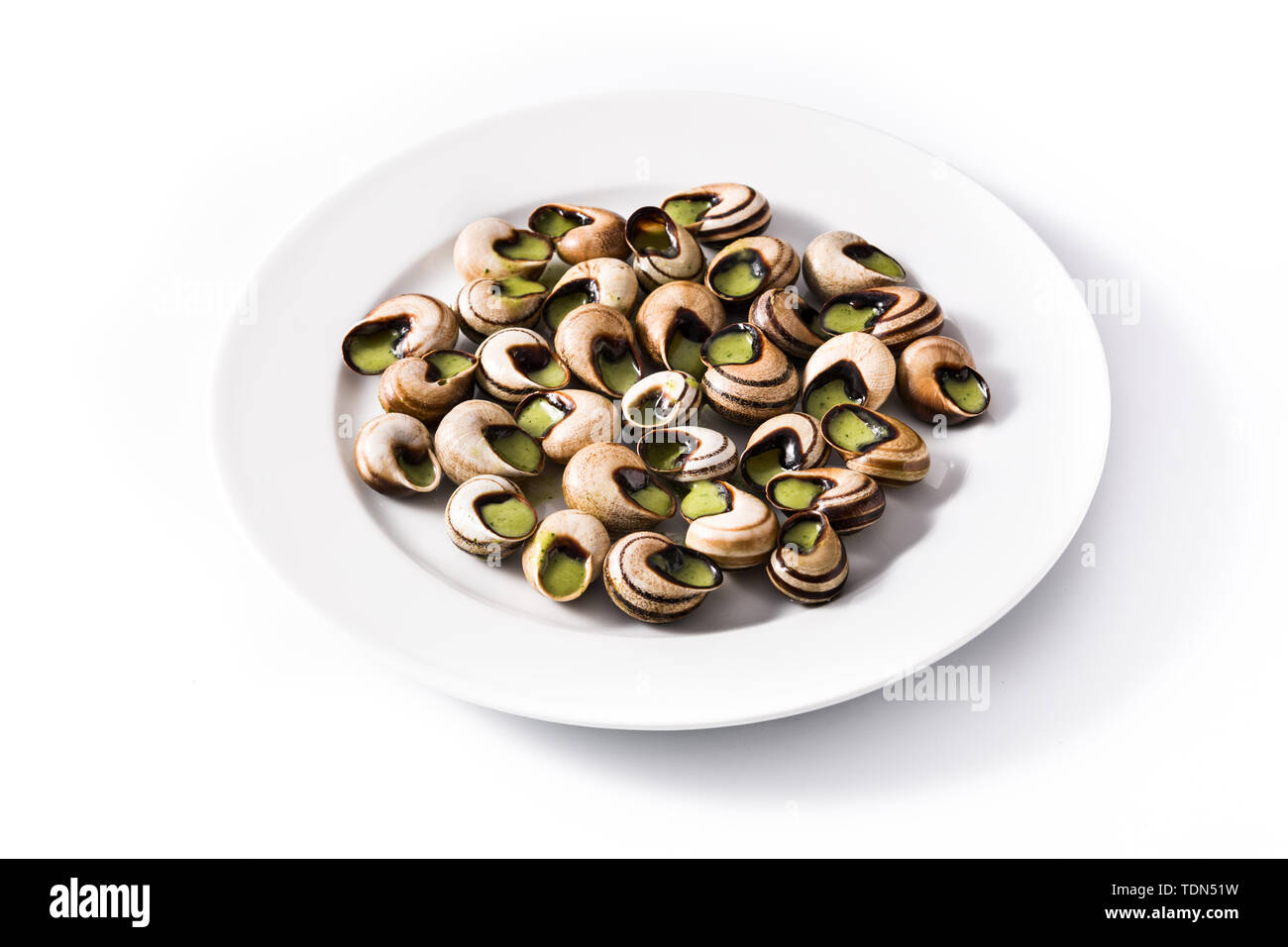 Escargots de Bourgogne isolated on white background Stock Photo