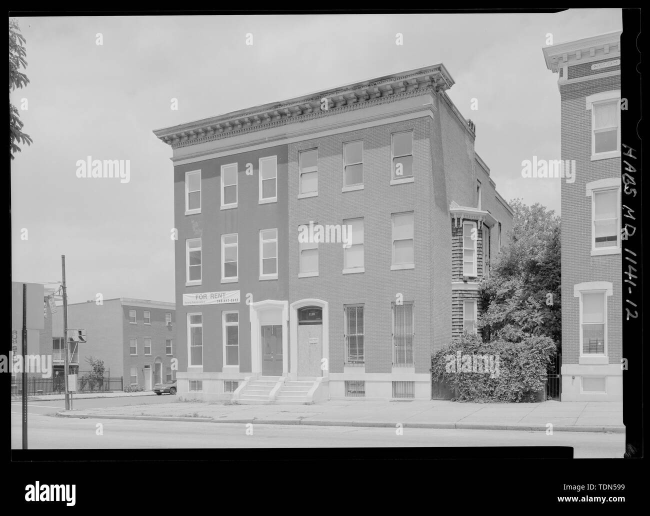 Perspective view looking to 1130 and 1128 Wesr Lafayette (Townsend) Avenue - Lafayette Square, Bounded by West Lafayette, North Arlington, West Lanvale and North Carrollton streets, Baltimore, Independent City, MD; Lafayette Square Association; Mitchell, Parren J; Davis, Frank E; Dixon and Carson architects; Rosenthal, James W, photographer; Perschler, Martin J, project manager; Price, Virginia B, transmitter; Perschler, Martin, project manager; Price, Virginia B, transmitter Stock Photo