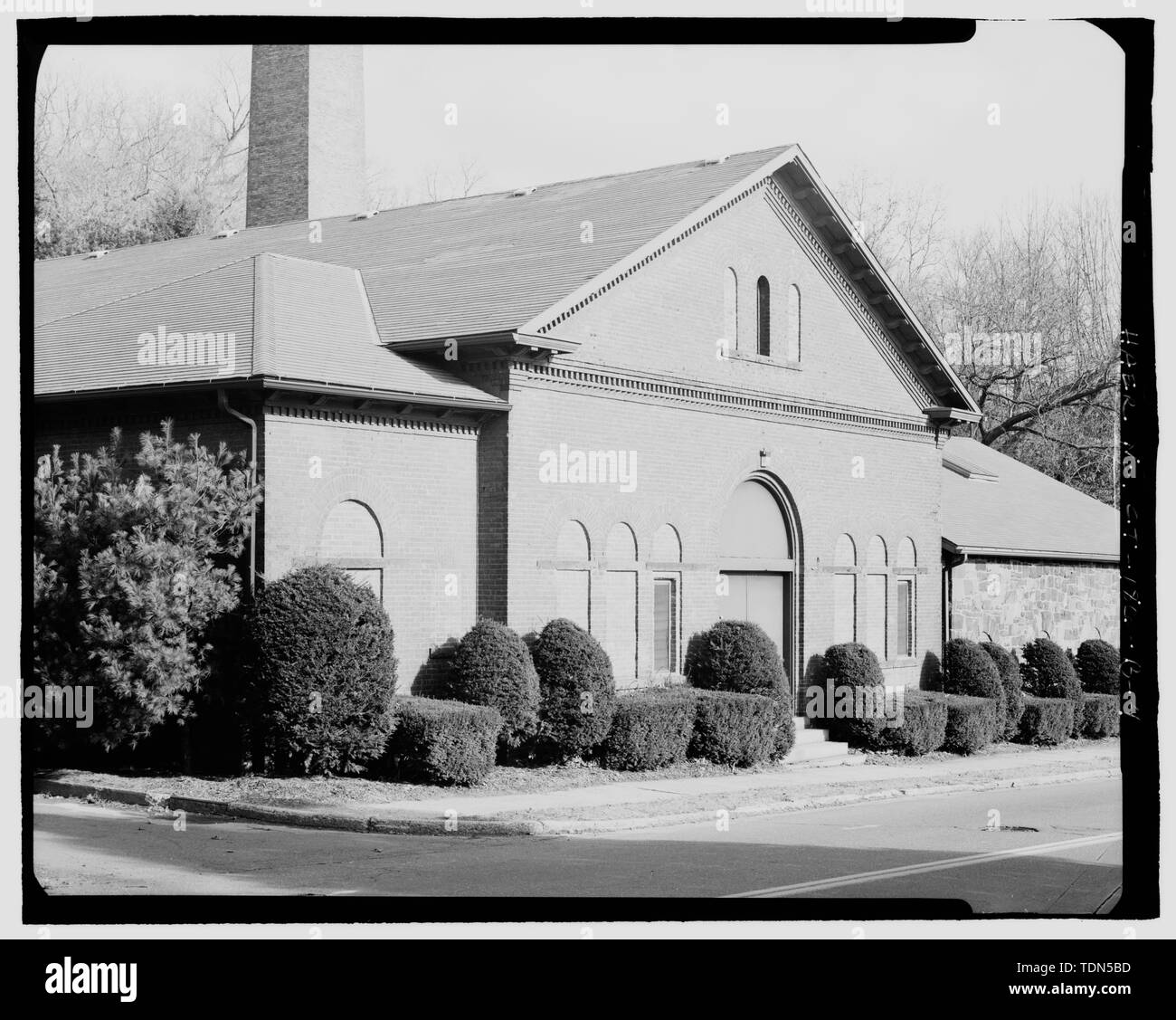 Perspective view northeast of Armory Street Pump House. Lake Whitney
