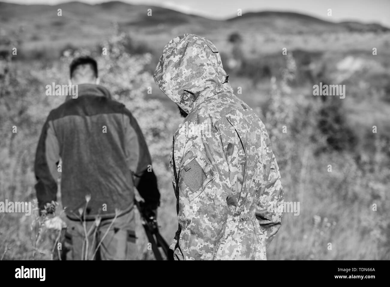 Activity for brutal men. Hunters poachers looking for victim. Poachers