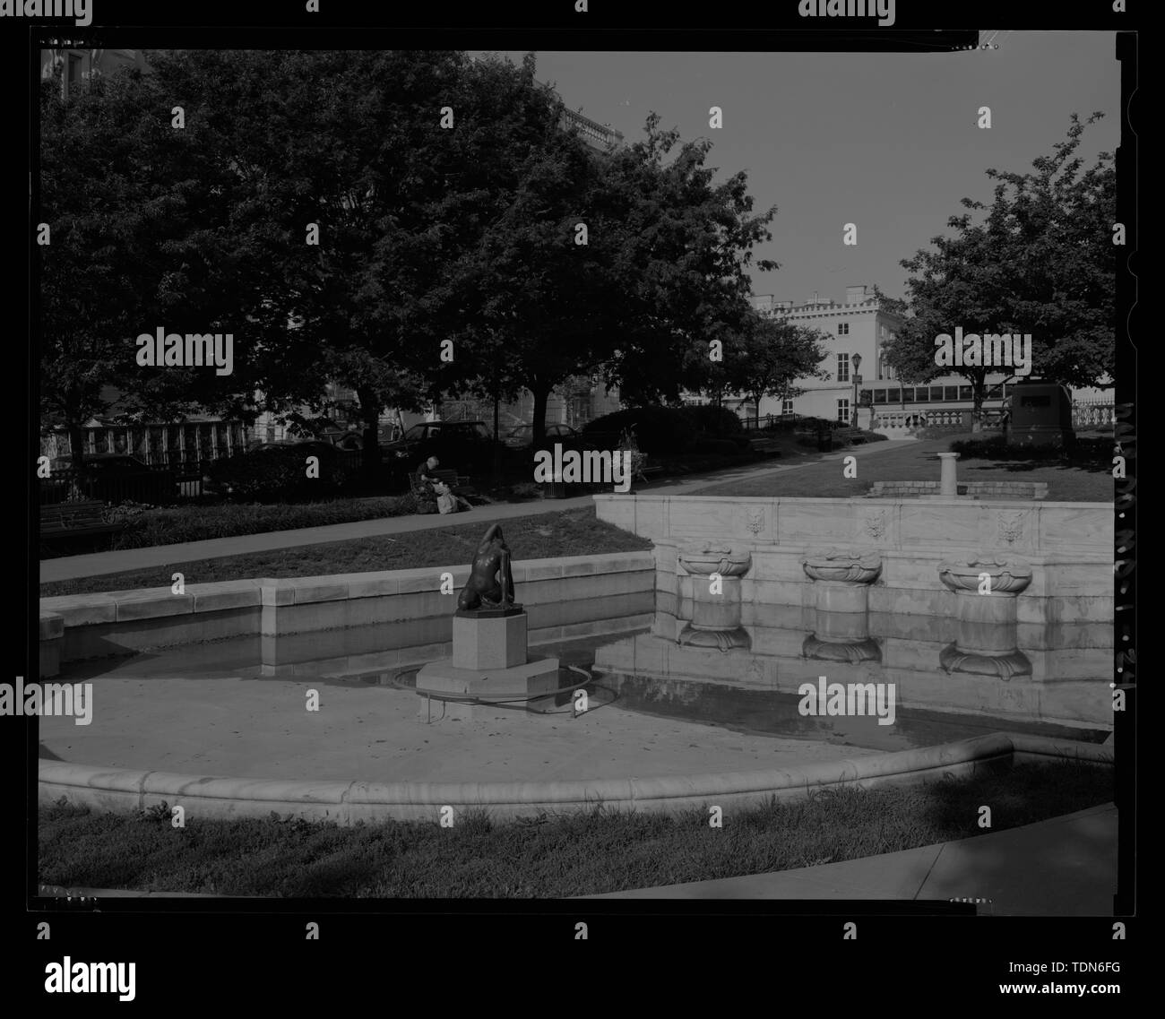 Perspective view of the fountain in East Mount Vernon Place - Mount Vernon Place, Charles and Monument Streets, Baltimore, Independent City, MD; Barye, Antoine Louis; Walters, William; Carrere and Hastings; Howard, John Eager; Mills, Robert; Causici, Enrico; Dubois, Paul; Dolinsky, Paul D, project manager; Perschler, Martin J, project manager; Price, Virginia B, transmitter Stock Photo