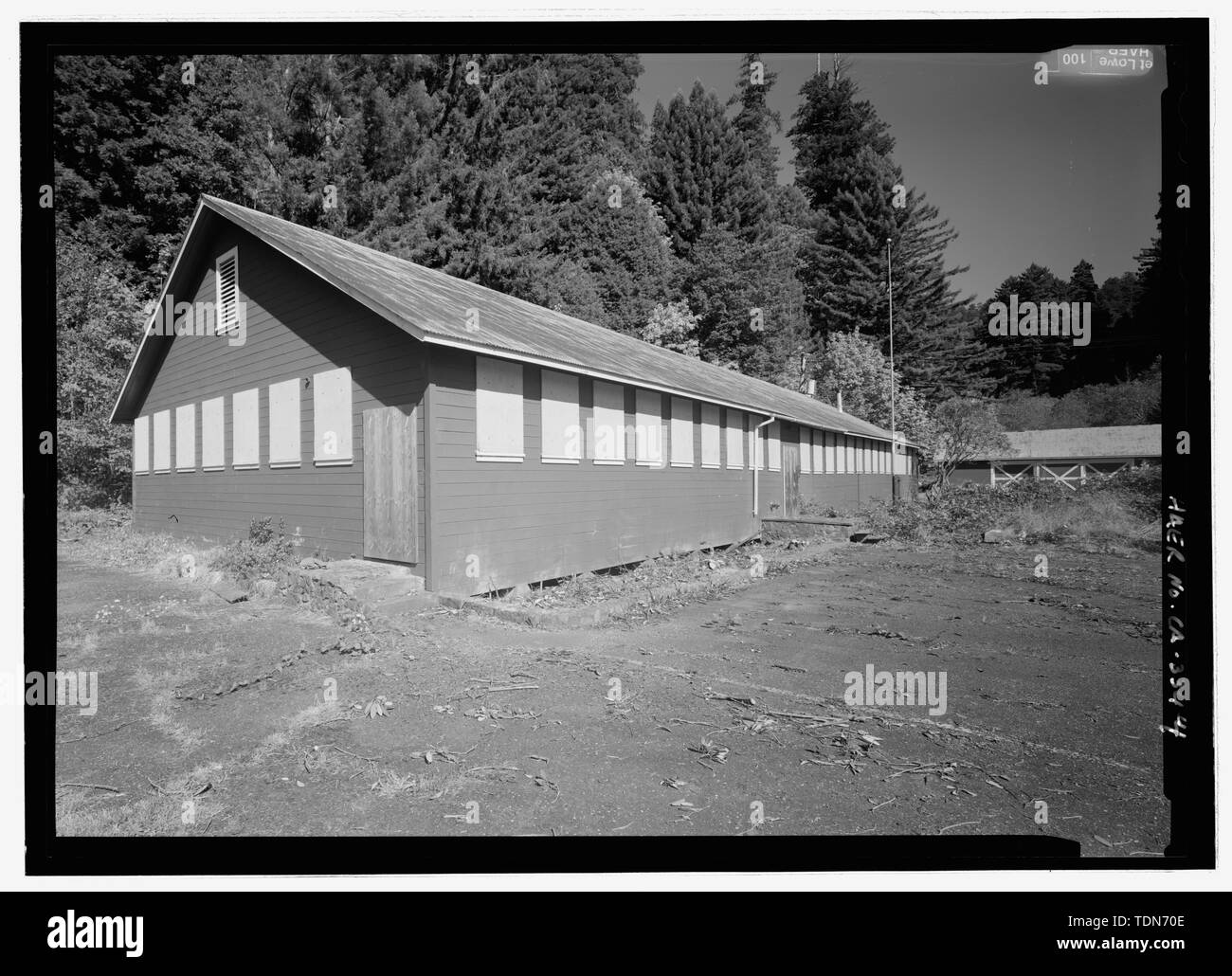 Perspective view, Exterior of main hatchery building looking east