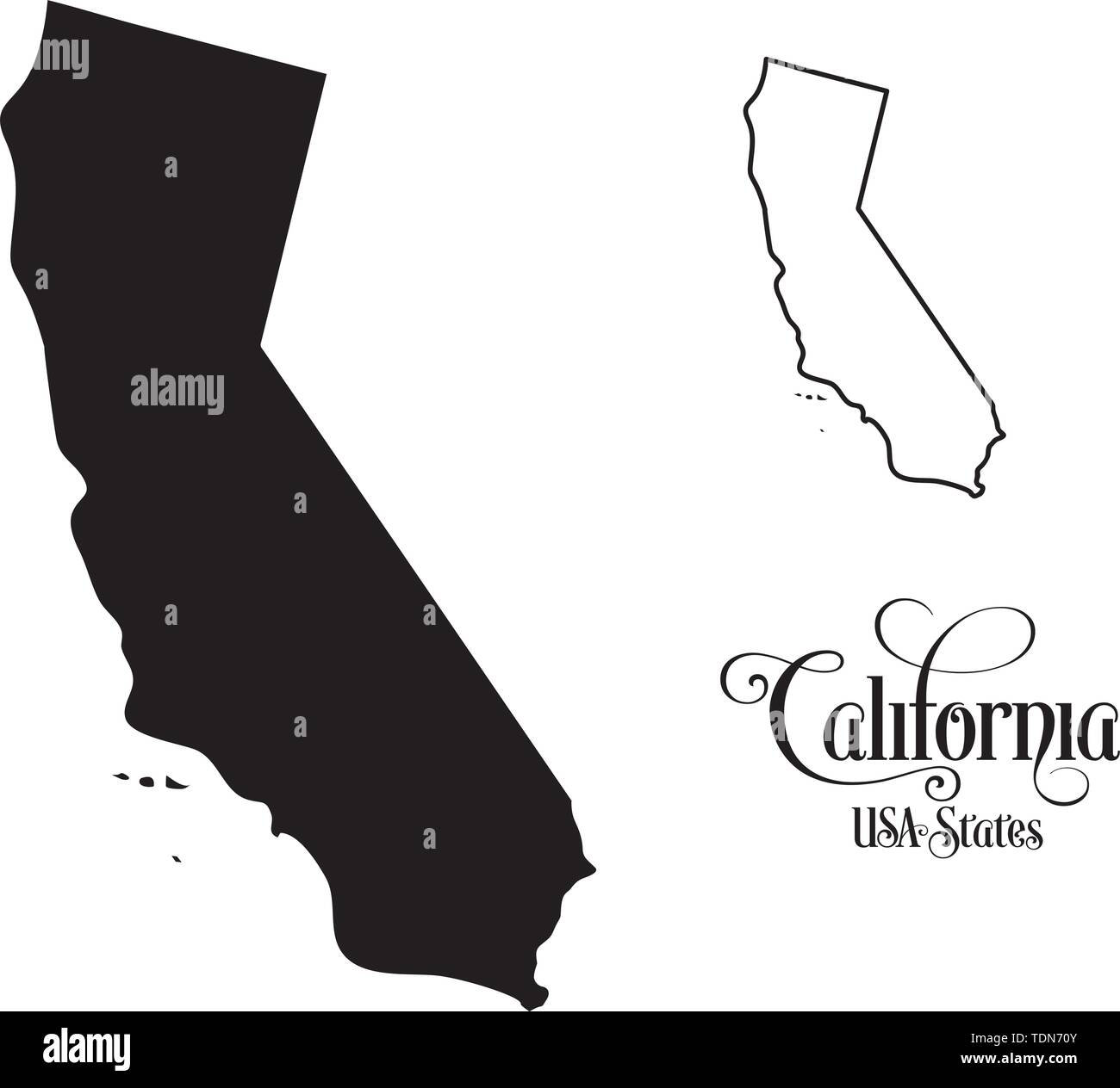 Map of The United States of America (USA) State of California - Illustration on White Background. Stock Vector