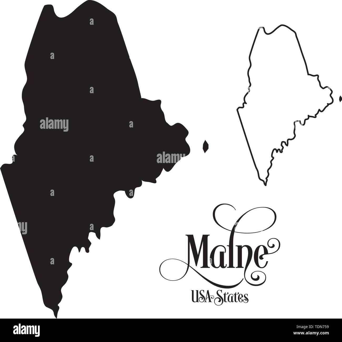Map of The United States of America (USA) State of Maine - Illustration on White Background. Stock Vector