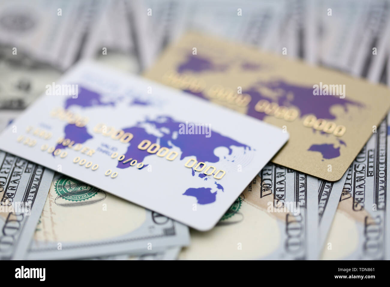 Card with plastic credit dollar. Money transfer. Stock Photo