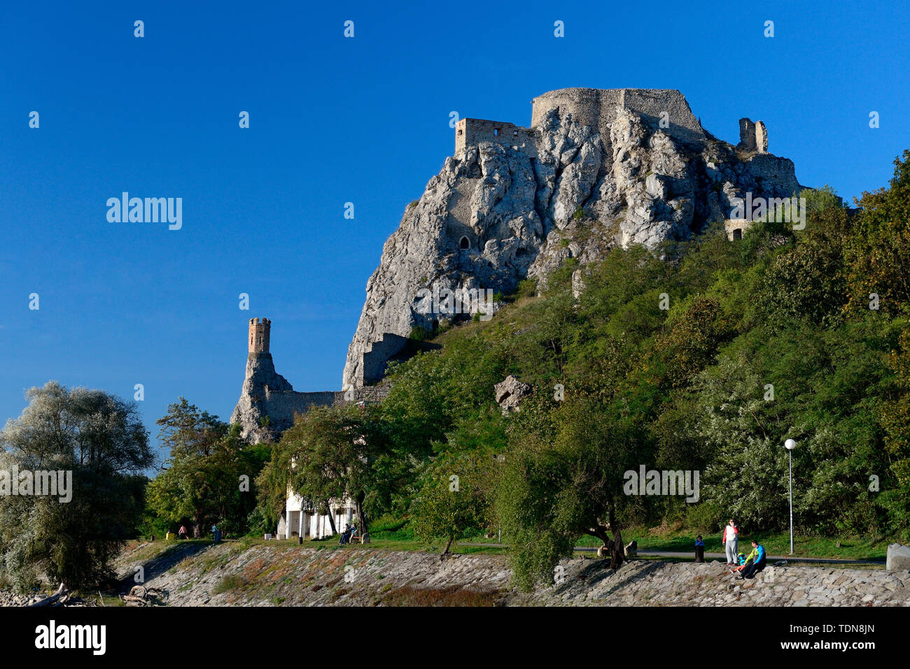 Ruinen der Burg Devin, Devin, Theben, Slowakei, Thebener Kogel, Jungfernturm, Thebener Burg Stock Photo