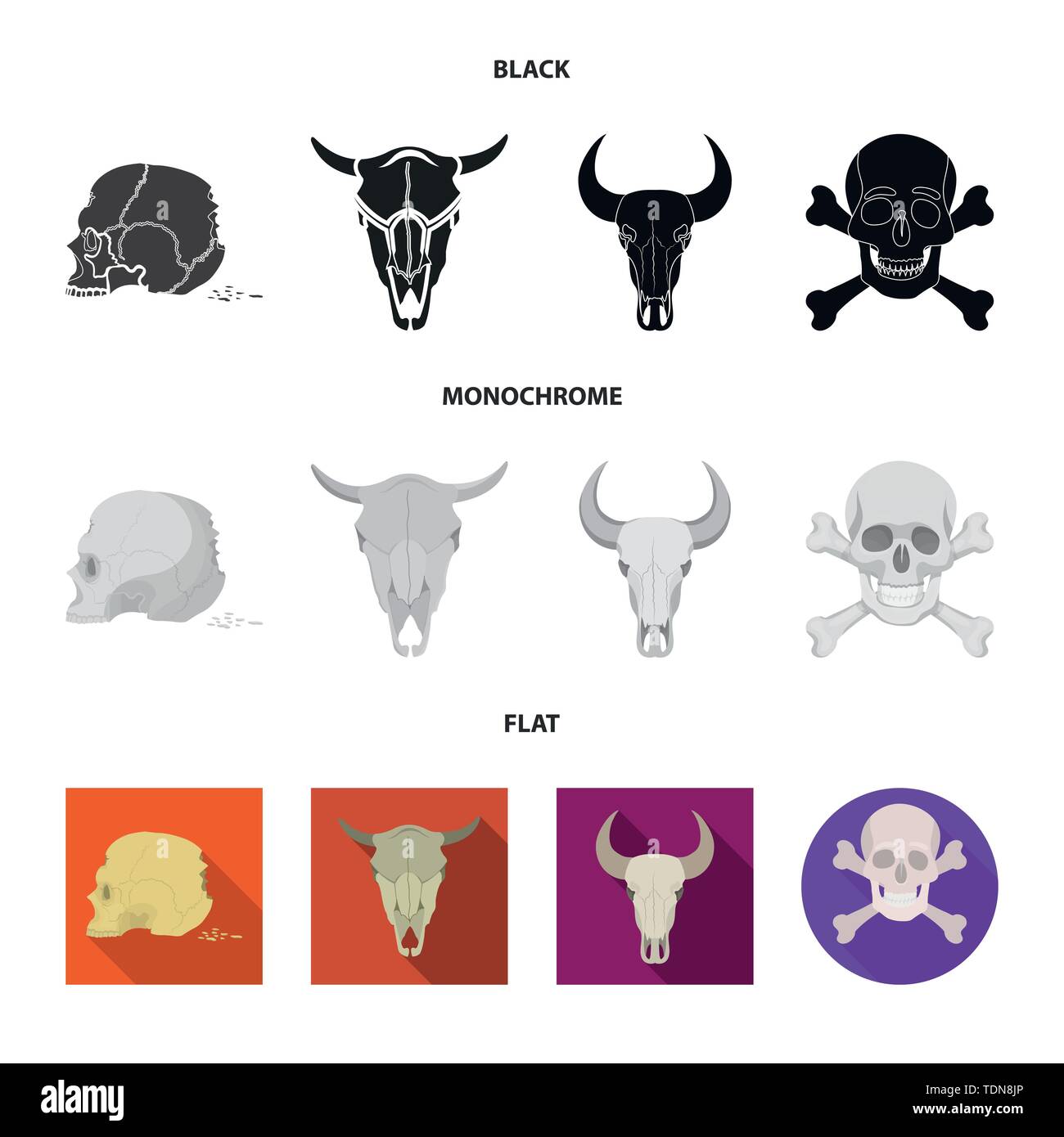 Vector illustration of skeleton and character logo. Set of skeleton and ...