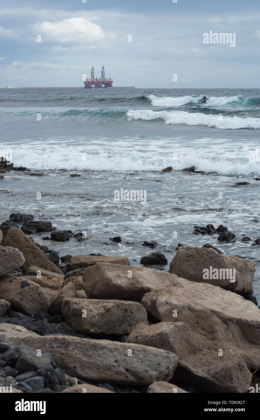 Offshore platform, industrial harbour, Tenerife, Canary Islands, Atlantic, El Medano, Spain Stock Photo