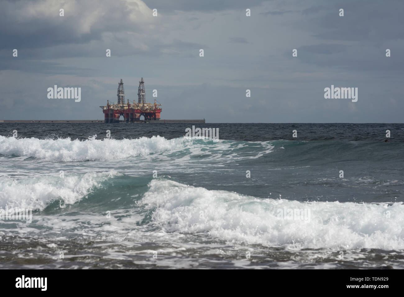 Offshore platform, industrial harbour, Tenerife, Canary Islands, Atlantic, El Medano, Spain Stock Photo