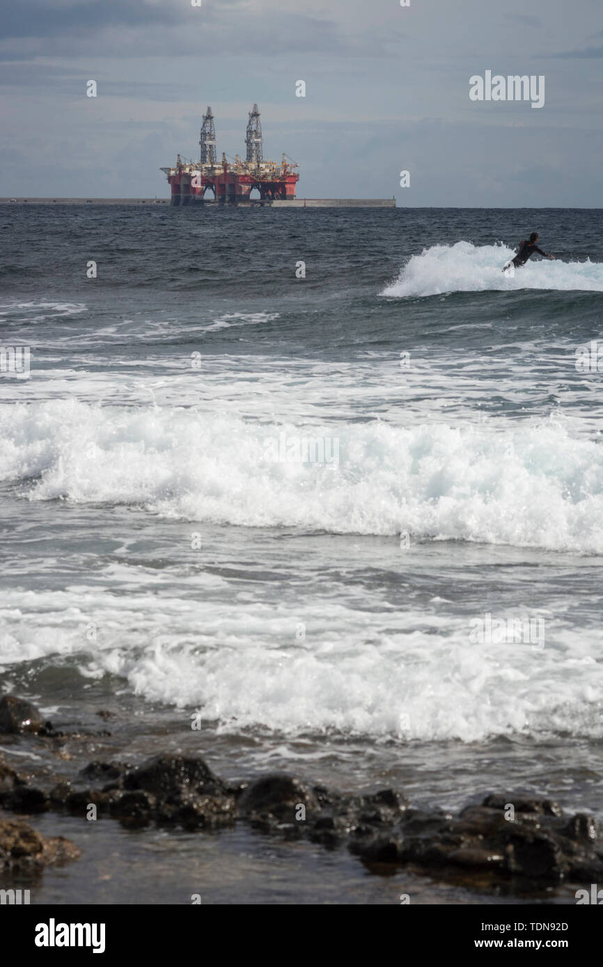 Offshore platform, industrial harbour, Tenerife, Canary Islands, Atlantic, El Medano, Spain Stock Photo