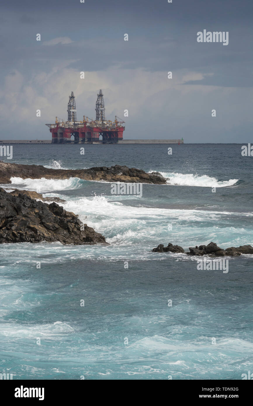 Offshore platform, industrial harbour, Tenerife, Canary Islands, Atlantic, El Medano, Spain Stock Photo