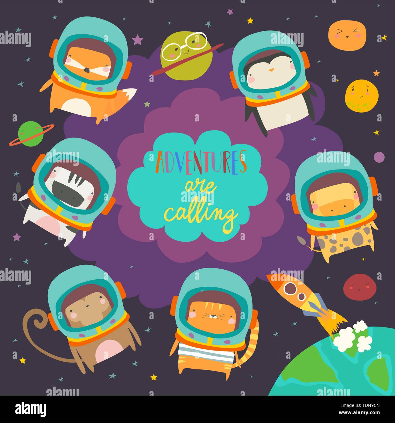 Animals in space. Vector illustration Stock Vector