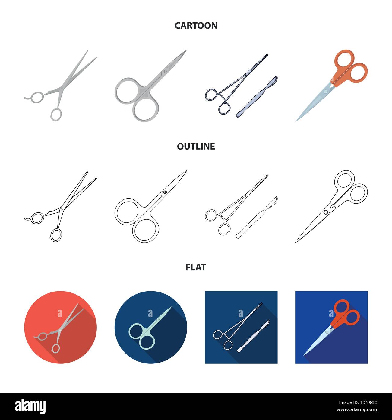 Vector illustration of scissor and craft icon. Set of scissor and open ...