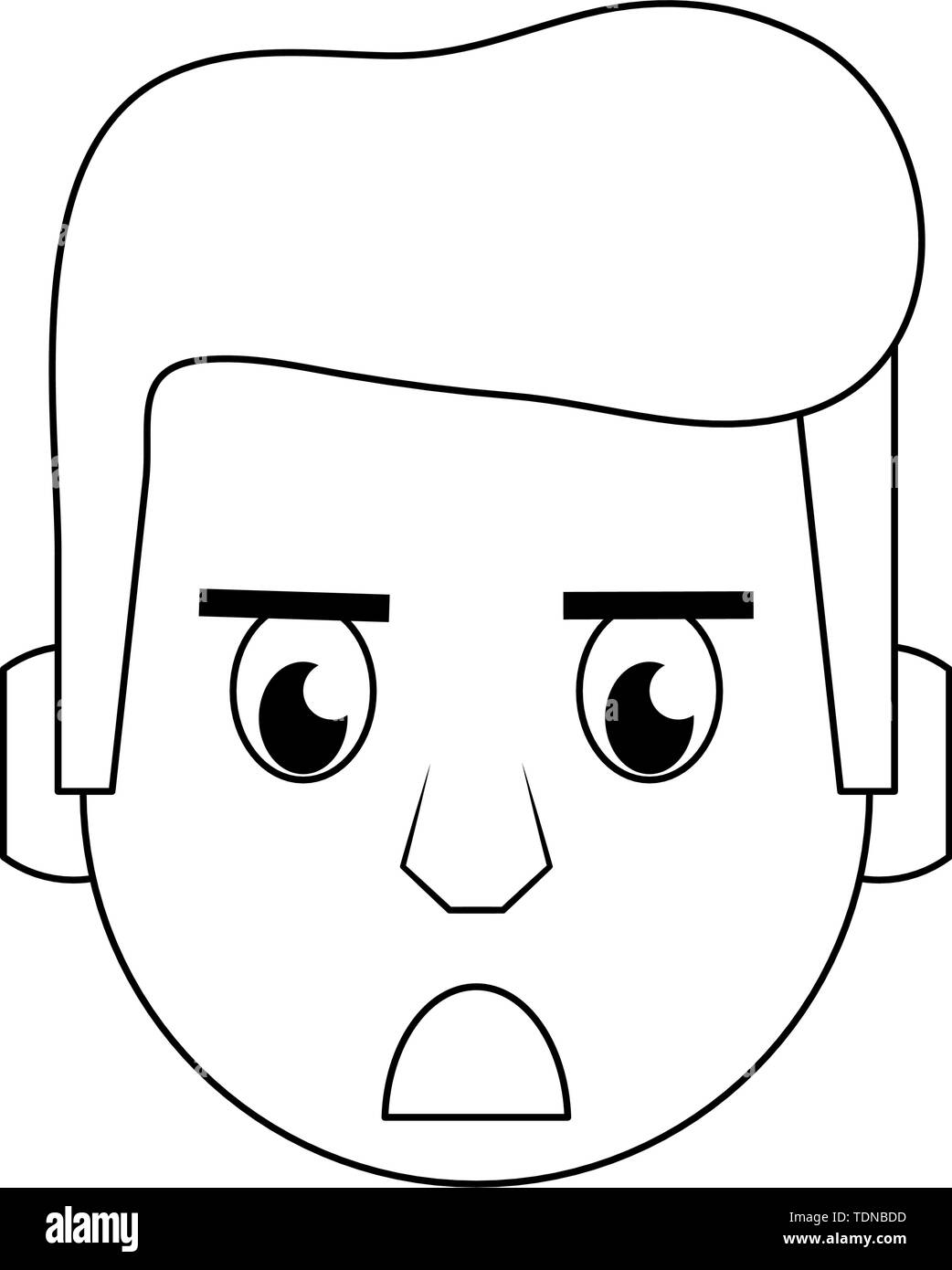 Man face head character cartoon in black and white Stock Vector Image ...