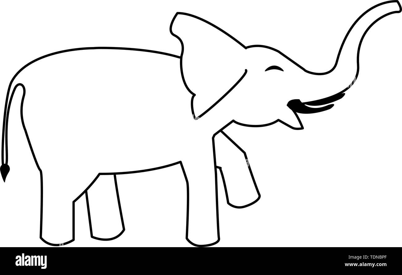 Elephant wildlife animal cartoon sideview isolated in black and white