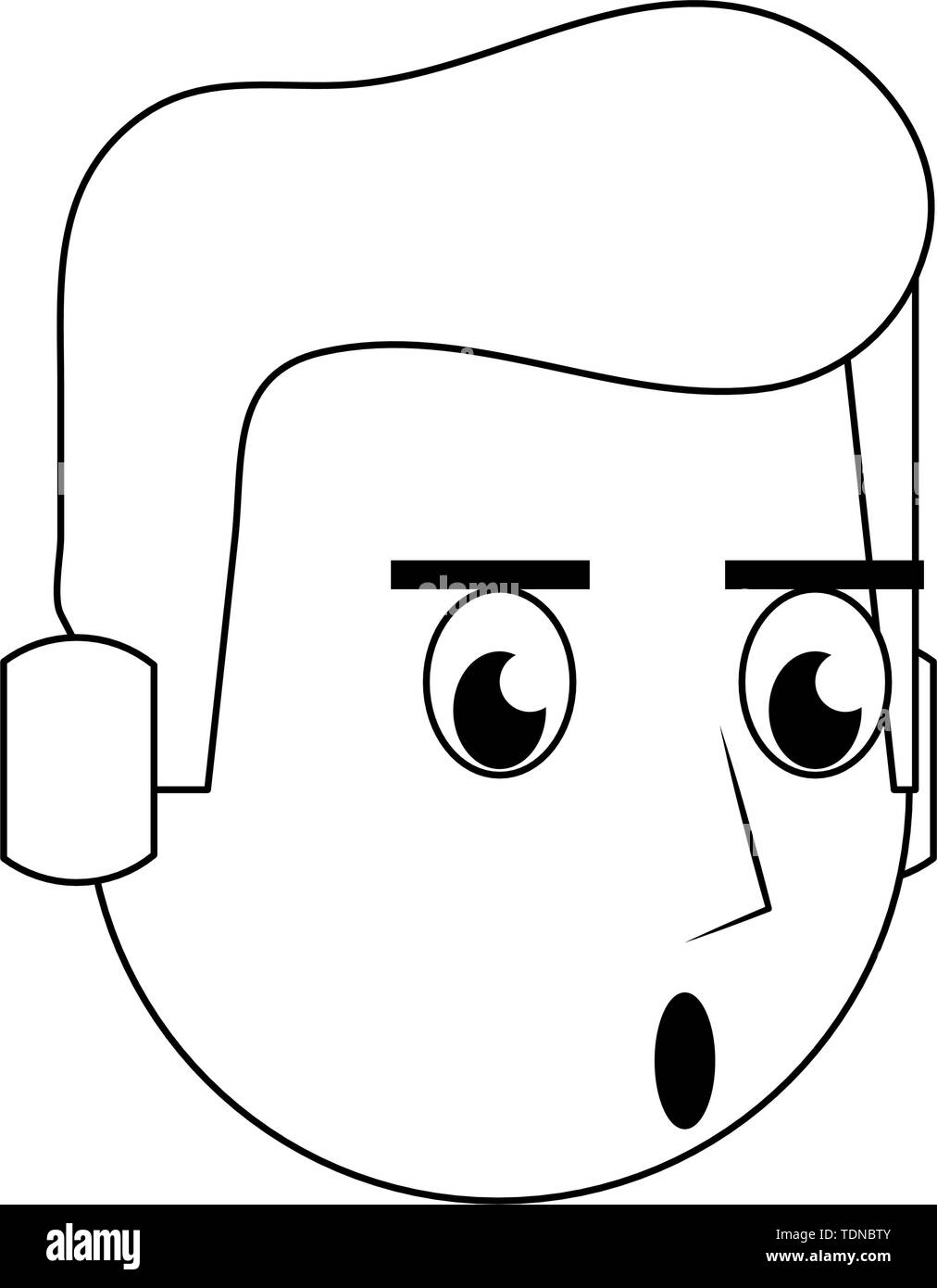Man face head character cartoon in black and white Stock Vector Image ...