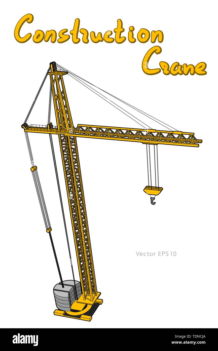 Tower construction crane. Vector line art on white Stock Vector