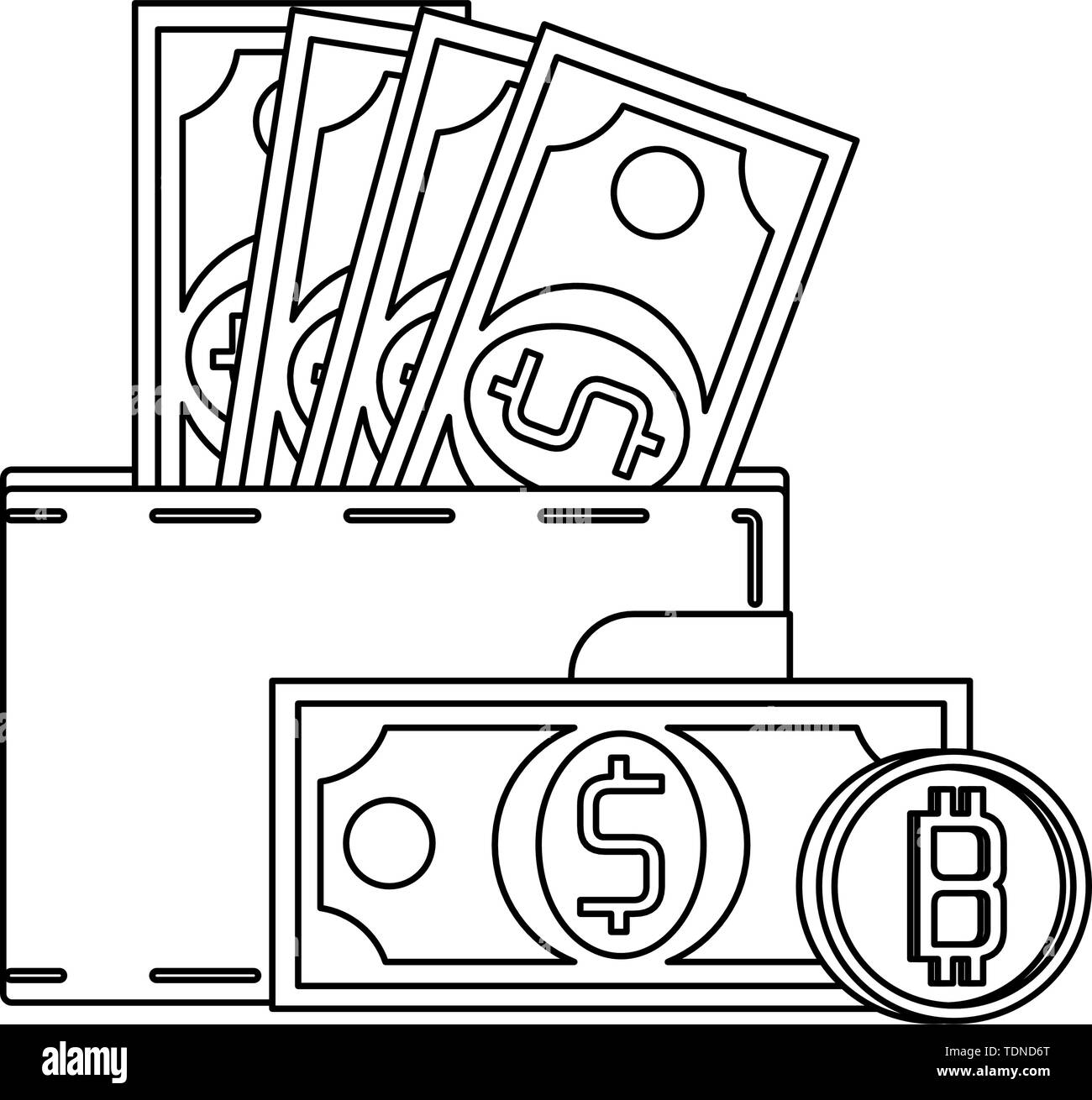 Bitcoin cryptocurrency digital money symbols in black and white Stock ...