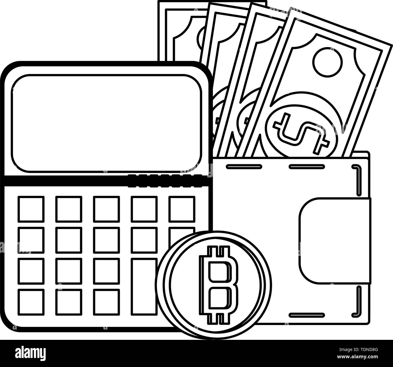Bitcoin cryptocurrency digital money symbols in black and white Stock ...