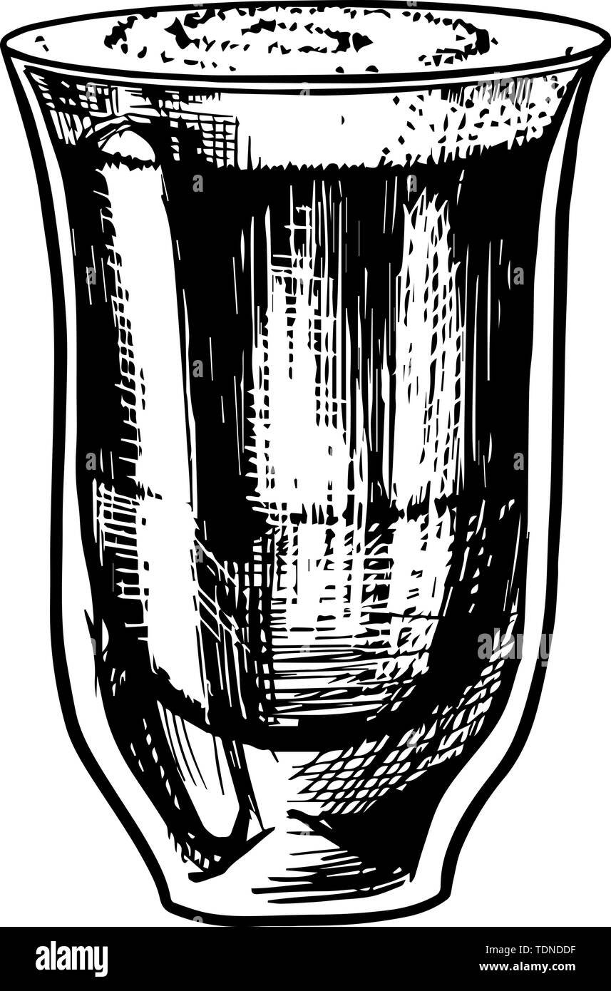 Cup of coffee in vintage style. Macchiato in a glass. Hand drawn ...